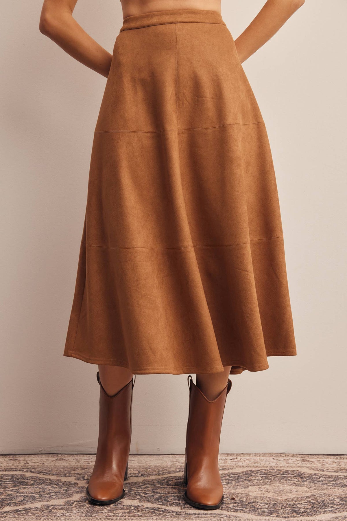 Suede A-Line Midi Skirt