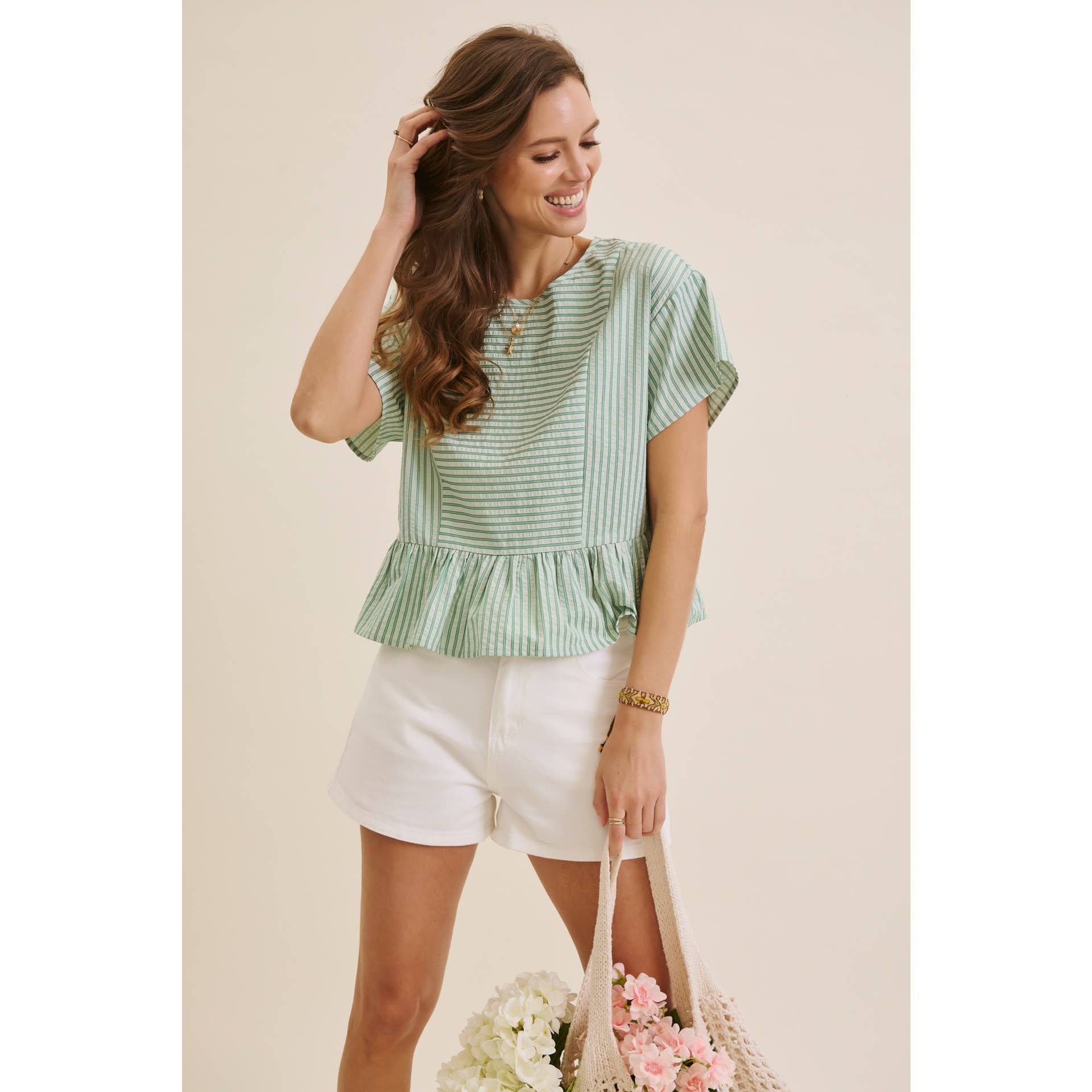 BABYDOLL STRIPE PEPLUM BLOUSE