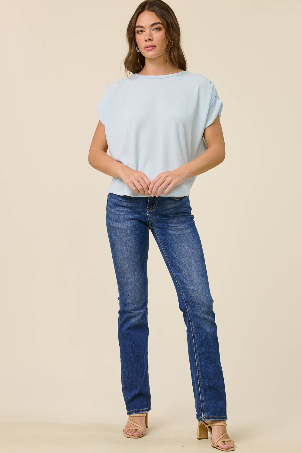 Ruched Shoulder Crepe Hacci Top