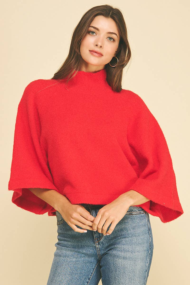 WIDE SLEEVE MOCK NECK SWEATER