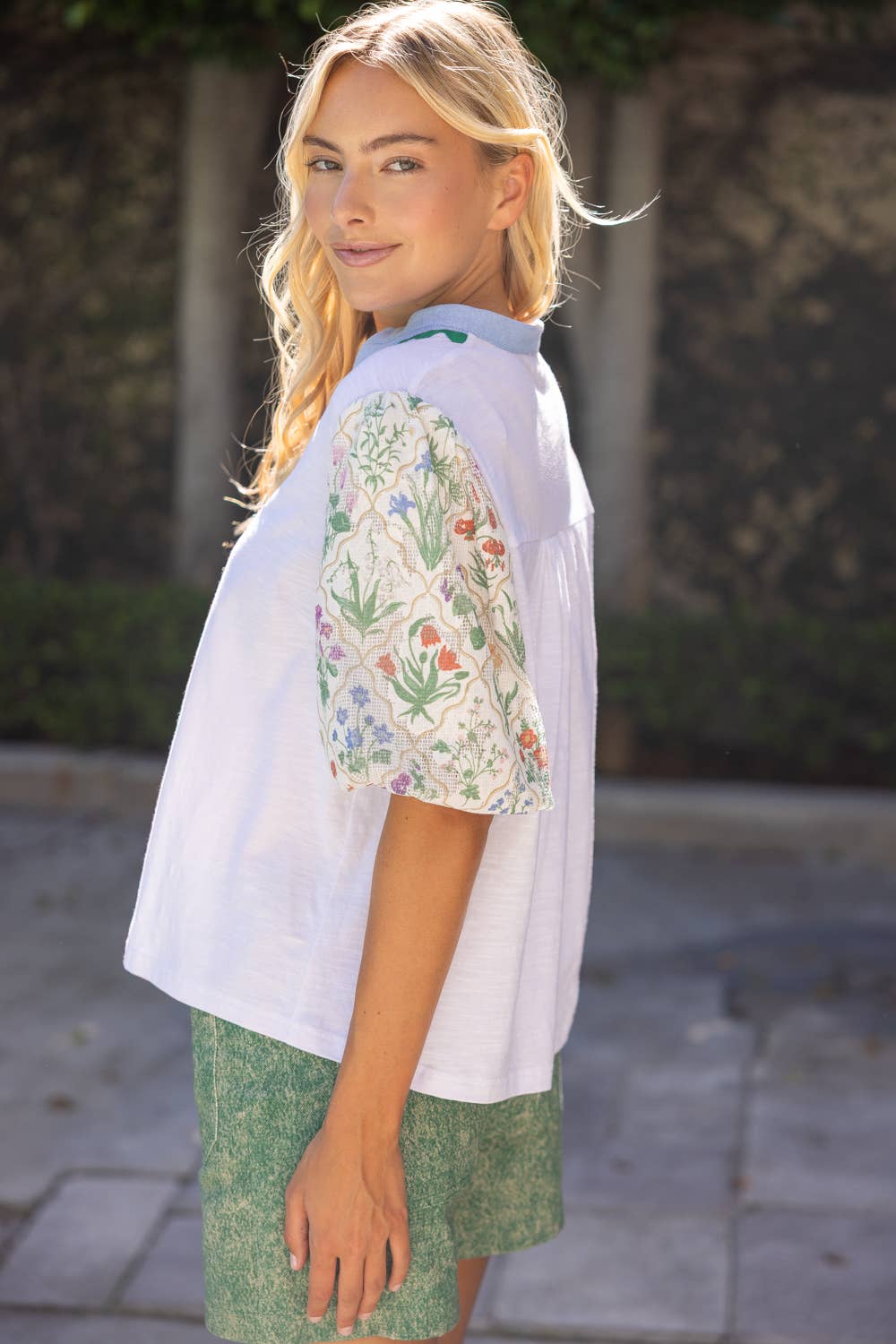 Floral Bubble Sleeve Knit Top
