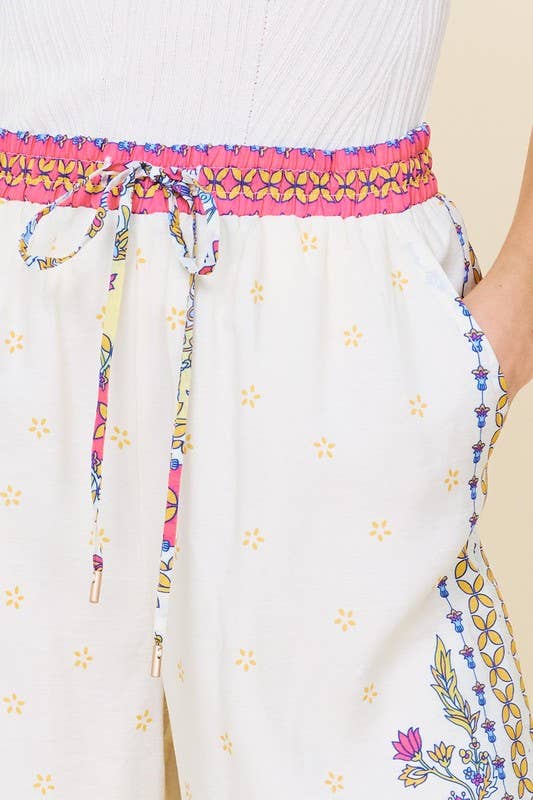 Border Print Wide Leg Pants