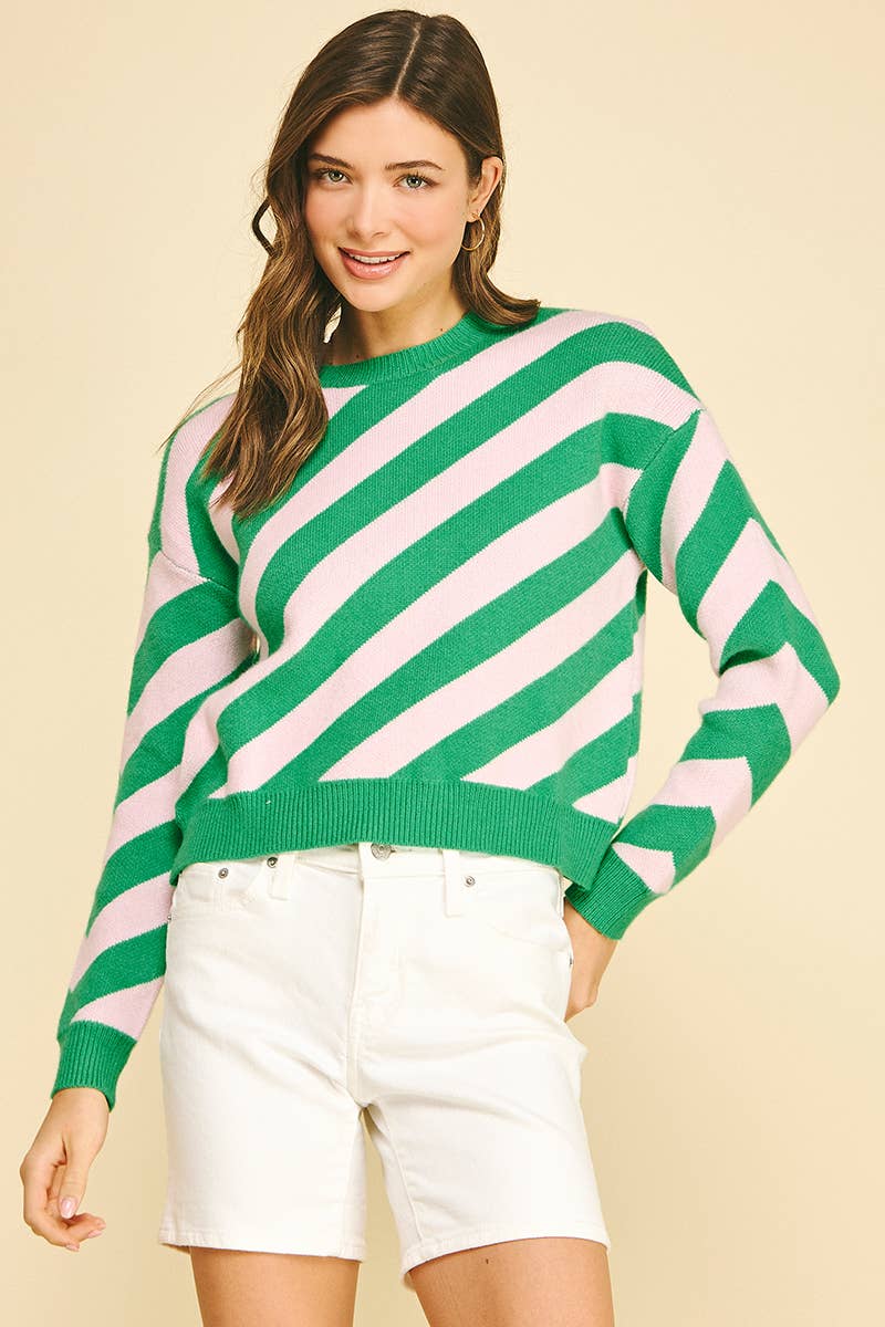 DIAGONAL STRIPE KNIT SWEATER