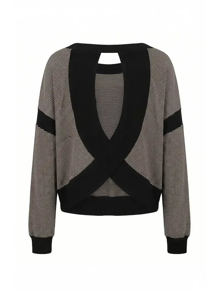 Striped Cross-Back Active Knit Pullover