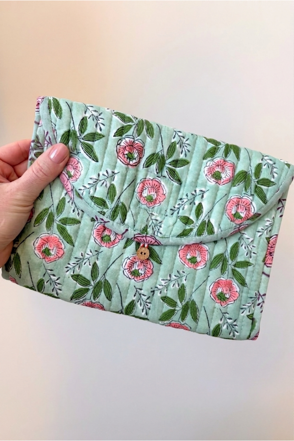 Freya Green Floral Jewelry Pouch