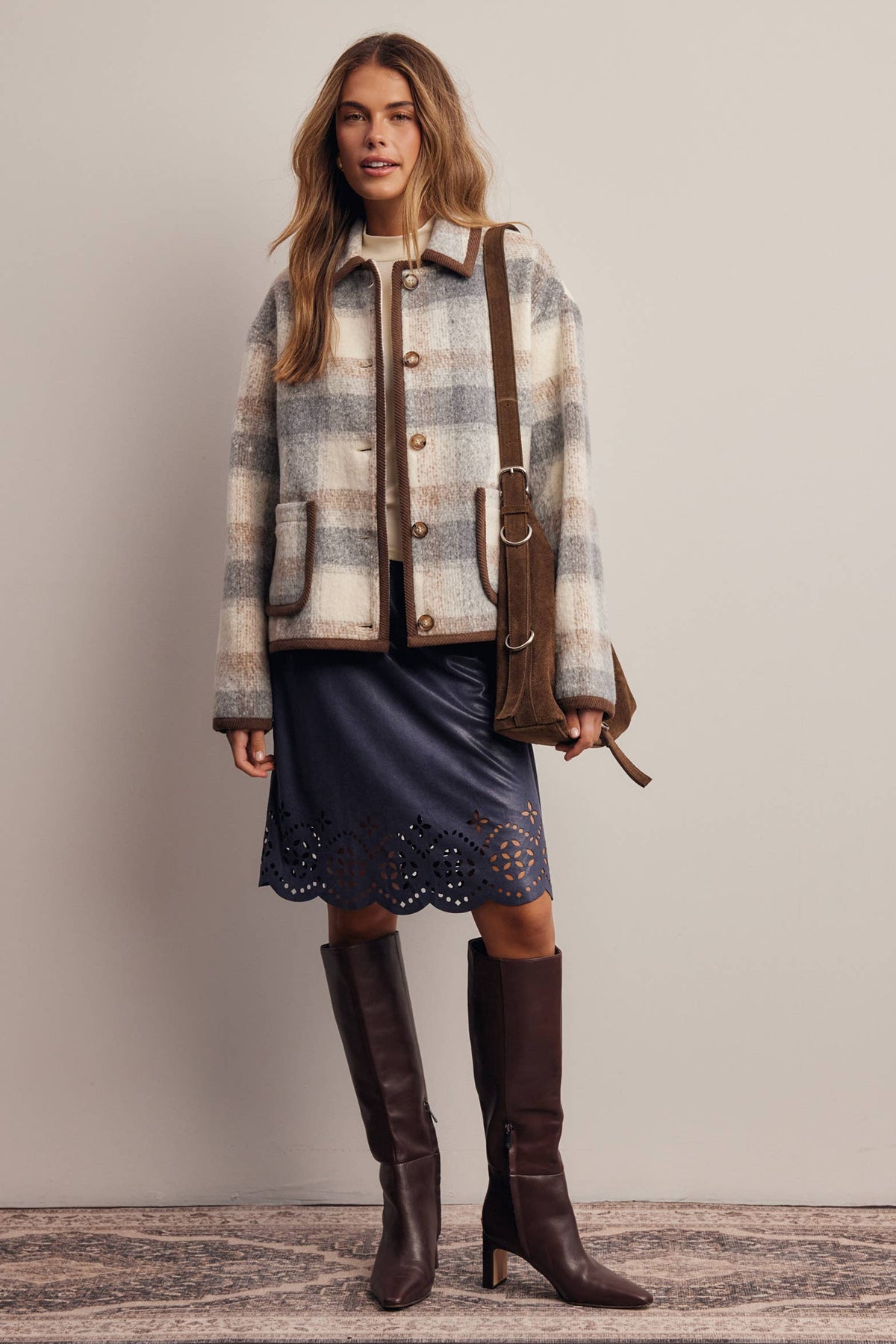 Plaid Contrast Trim Jacket
