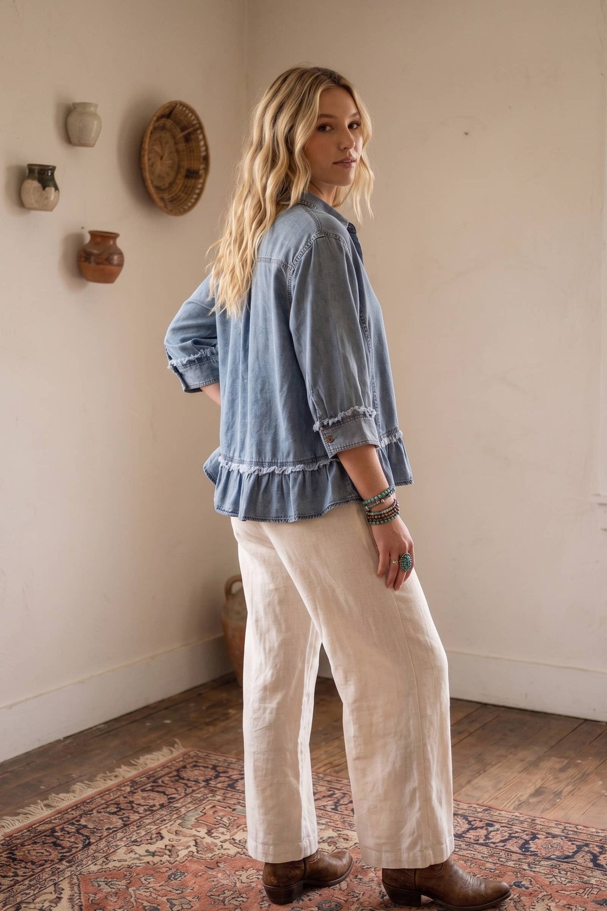 Mineral Washed Ruffle Hem Shirt