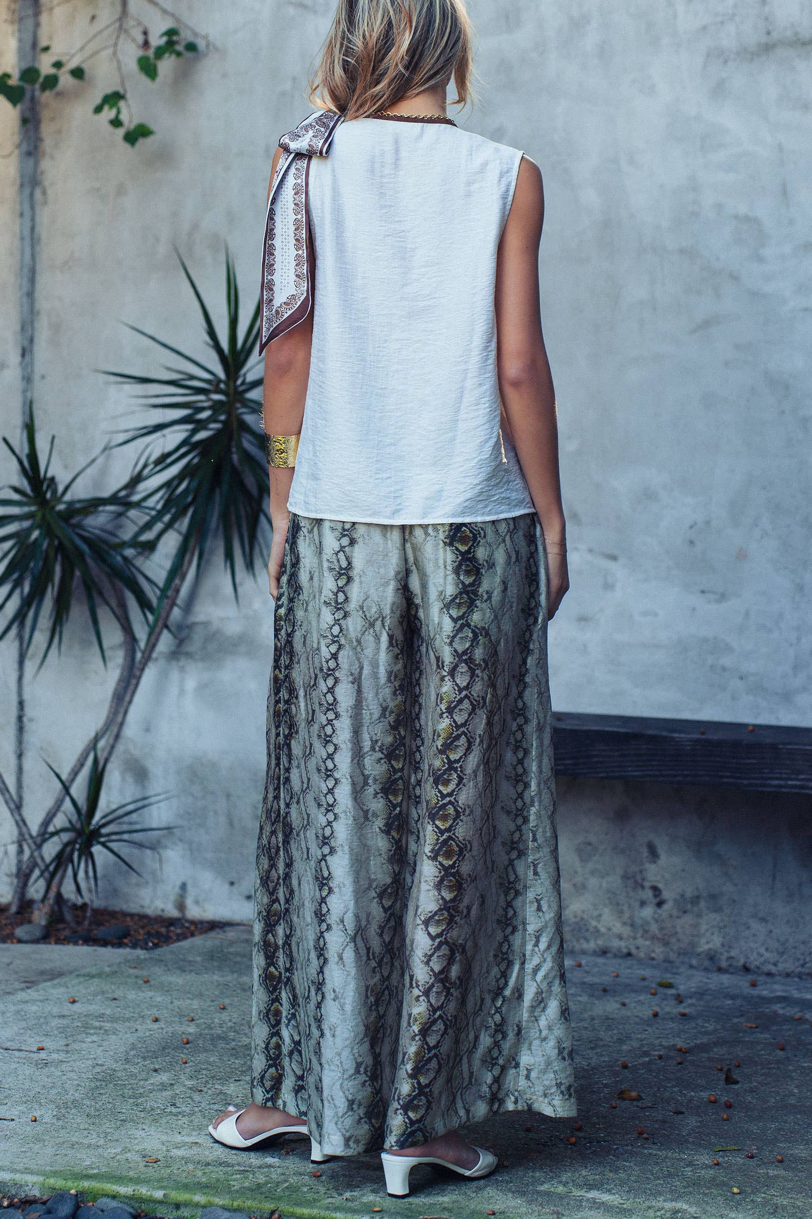 Paisley Scarf Tie Shoulder Linen Blend Top