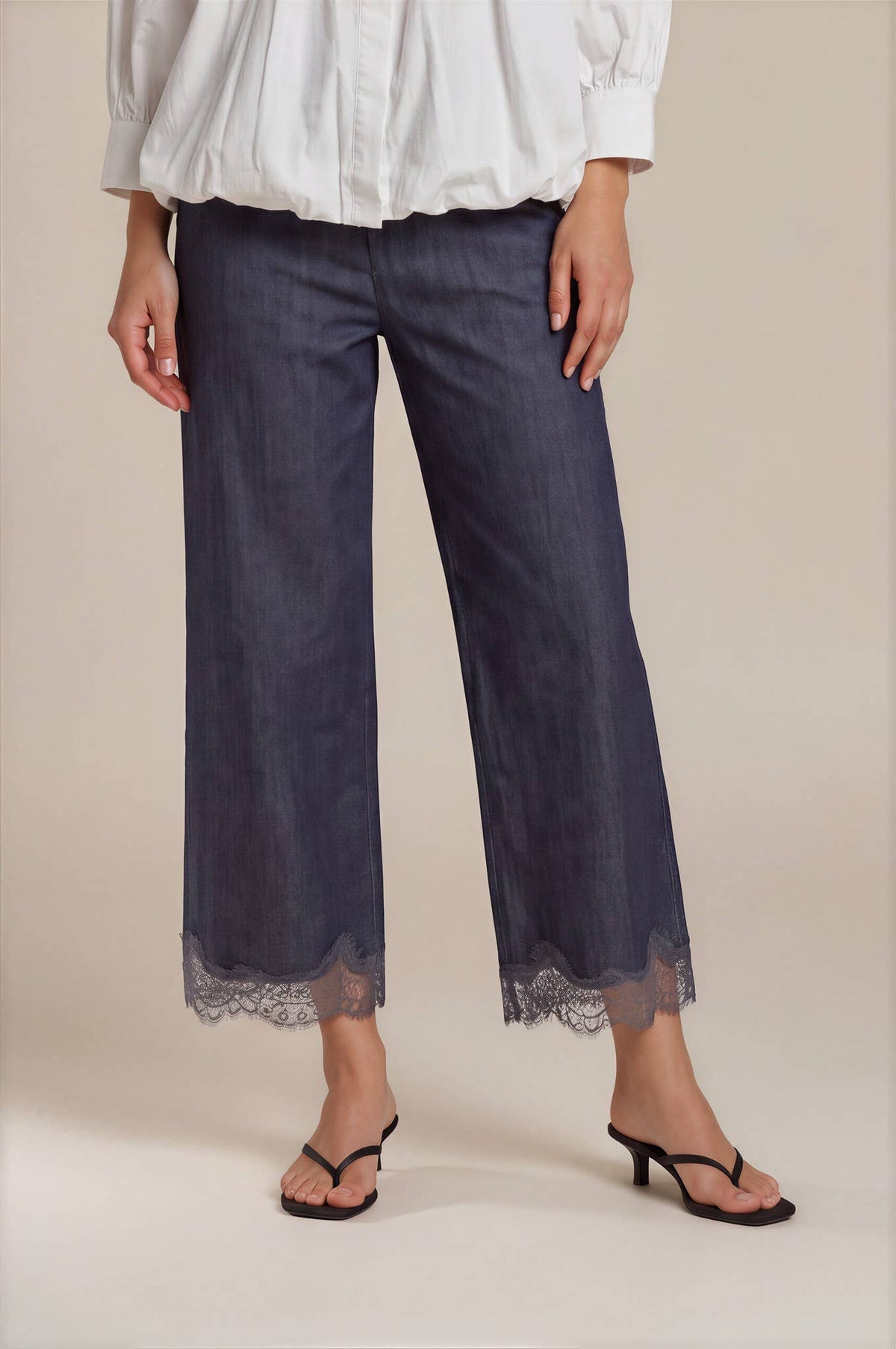 Lace Trim Leg Denim Pants