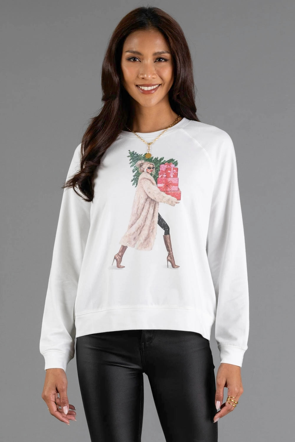 Girl Carrying Presents & Tree