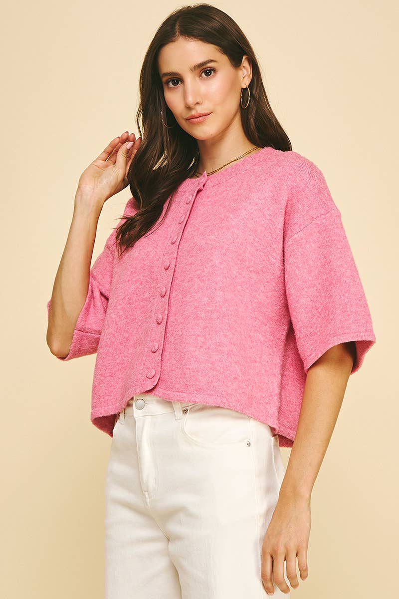 BUTTON DOWN SHORT SLEEVE SWEATER