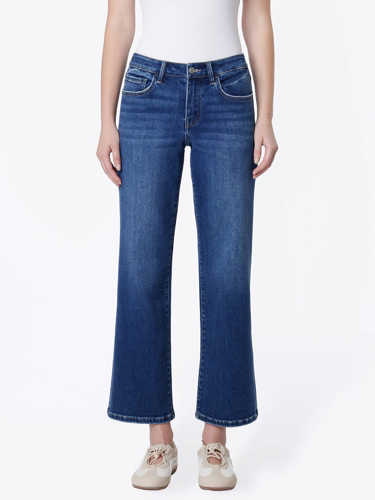 MID RISE DARK WASH ANKLE SLIM WIDE JEANS LV2357