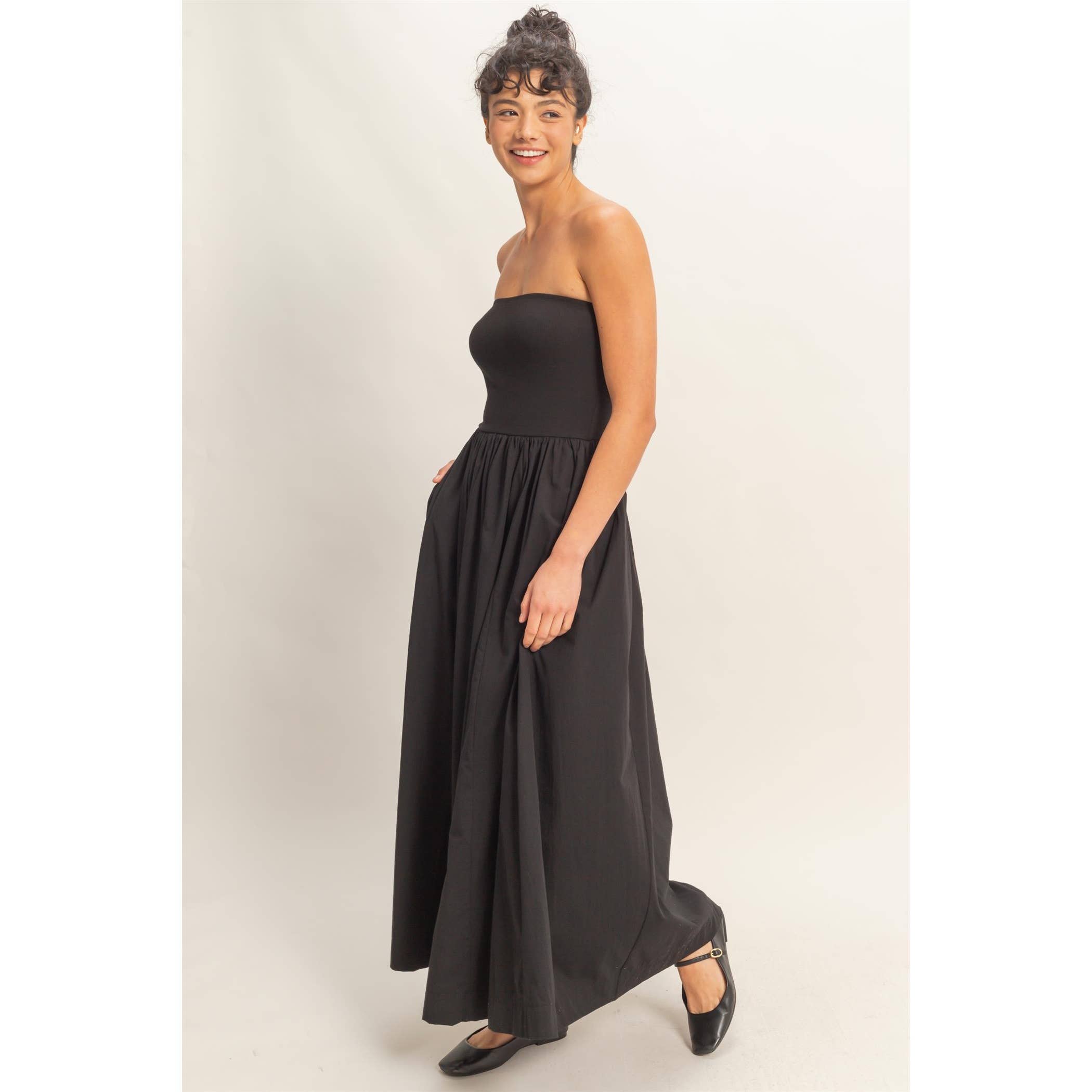 Strapless Flowy Midi Dress