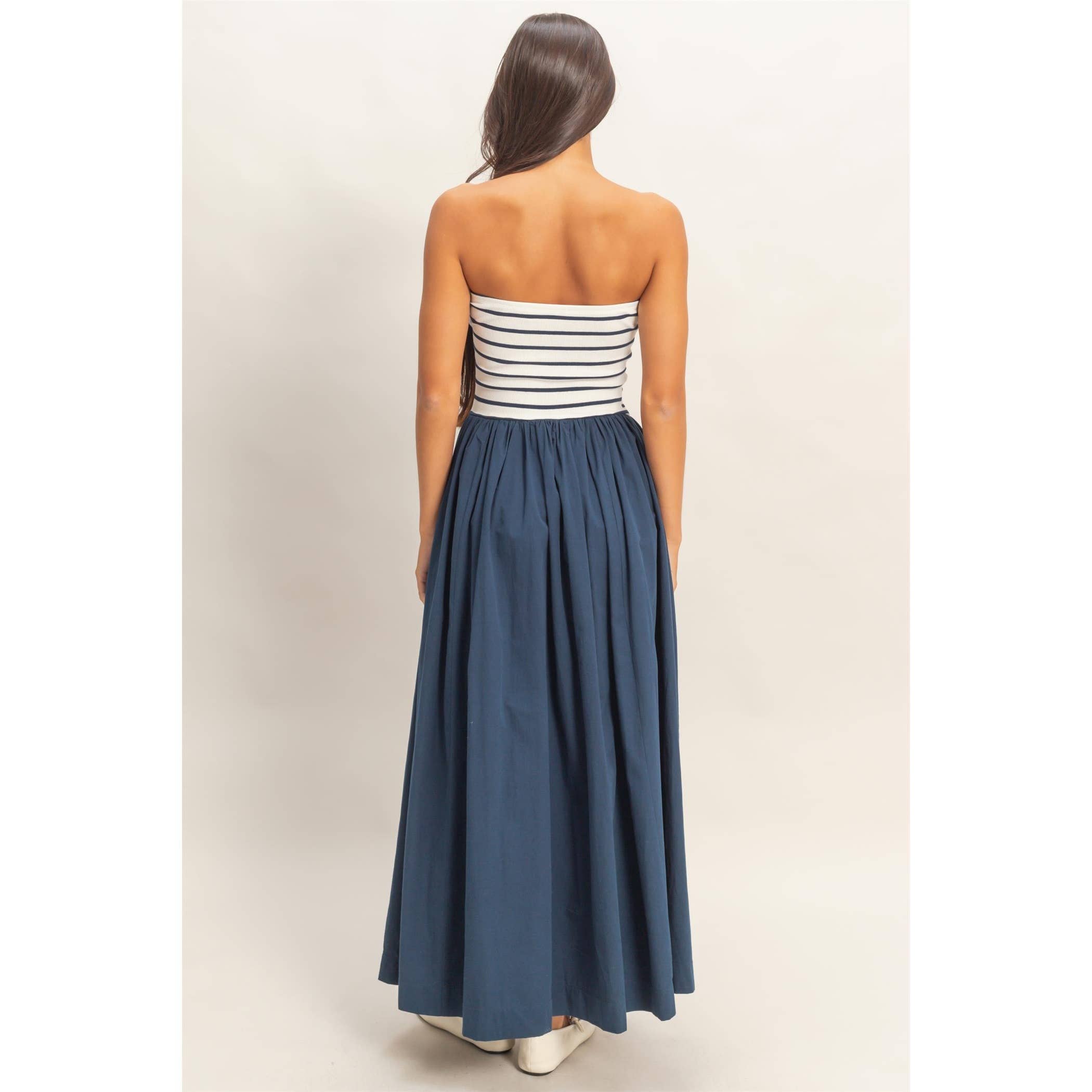 Striped Strapless Flowy Midi Dress