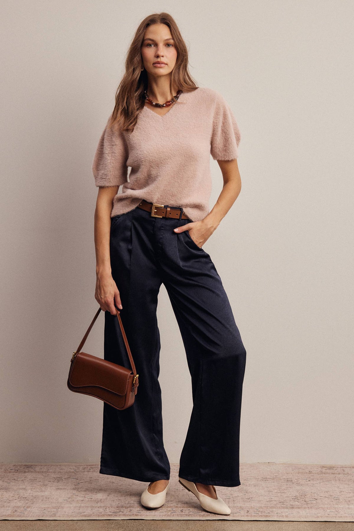 Fuzzy V-Neck Knit Top
