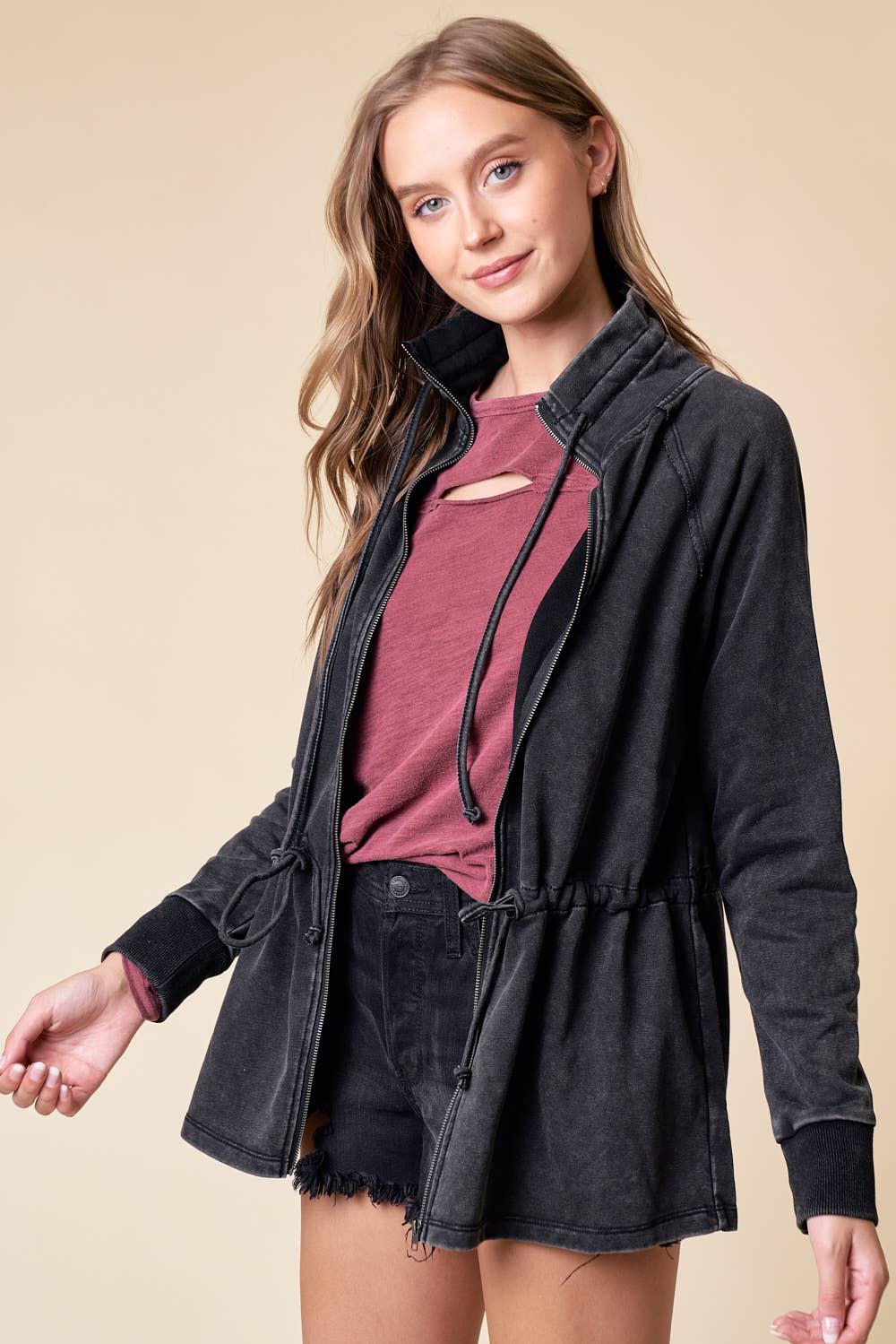 Zip-up Front Knit Jacket