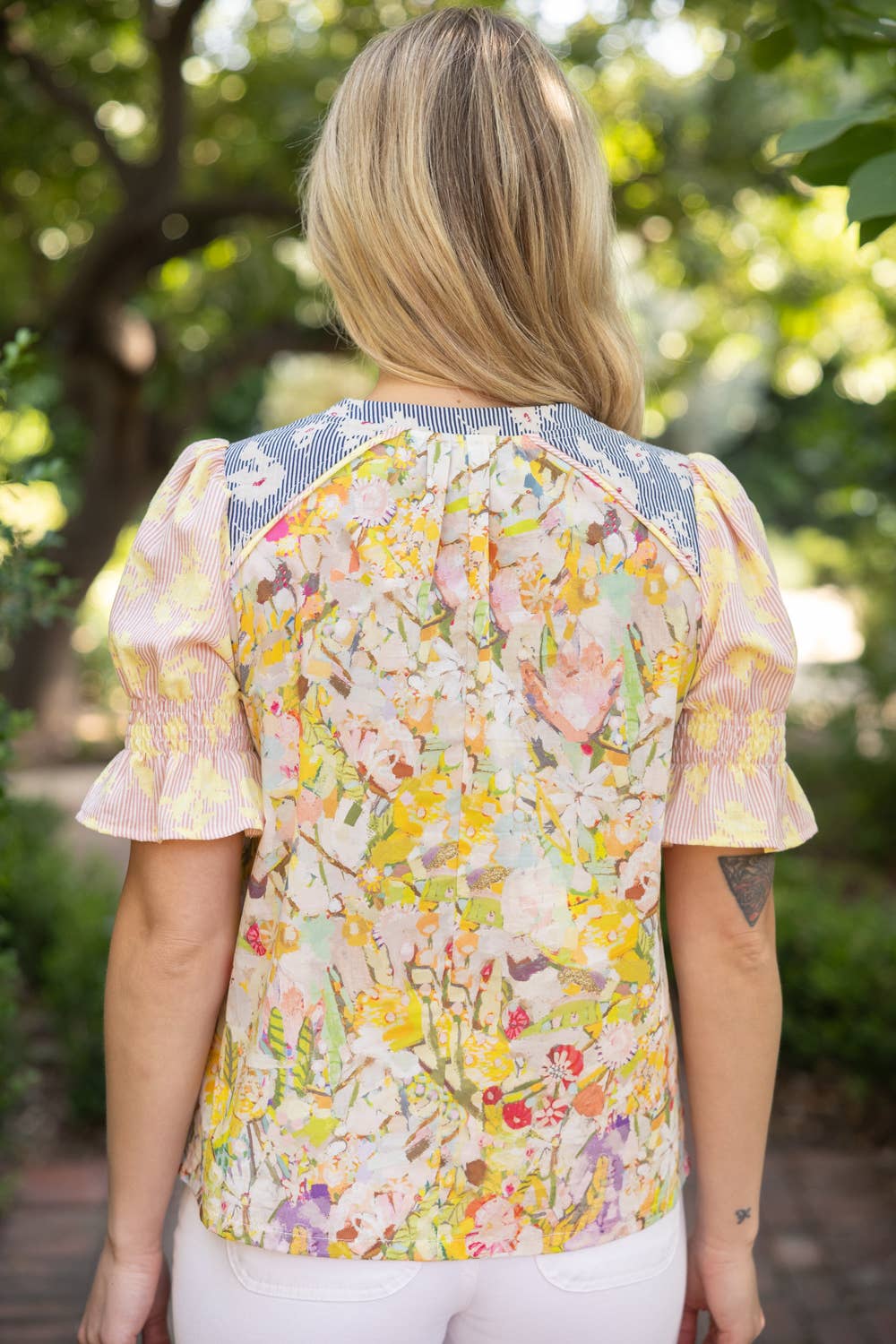 Color Block Floral Print Top