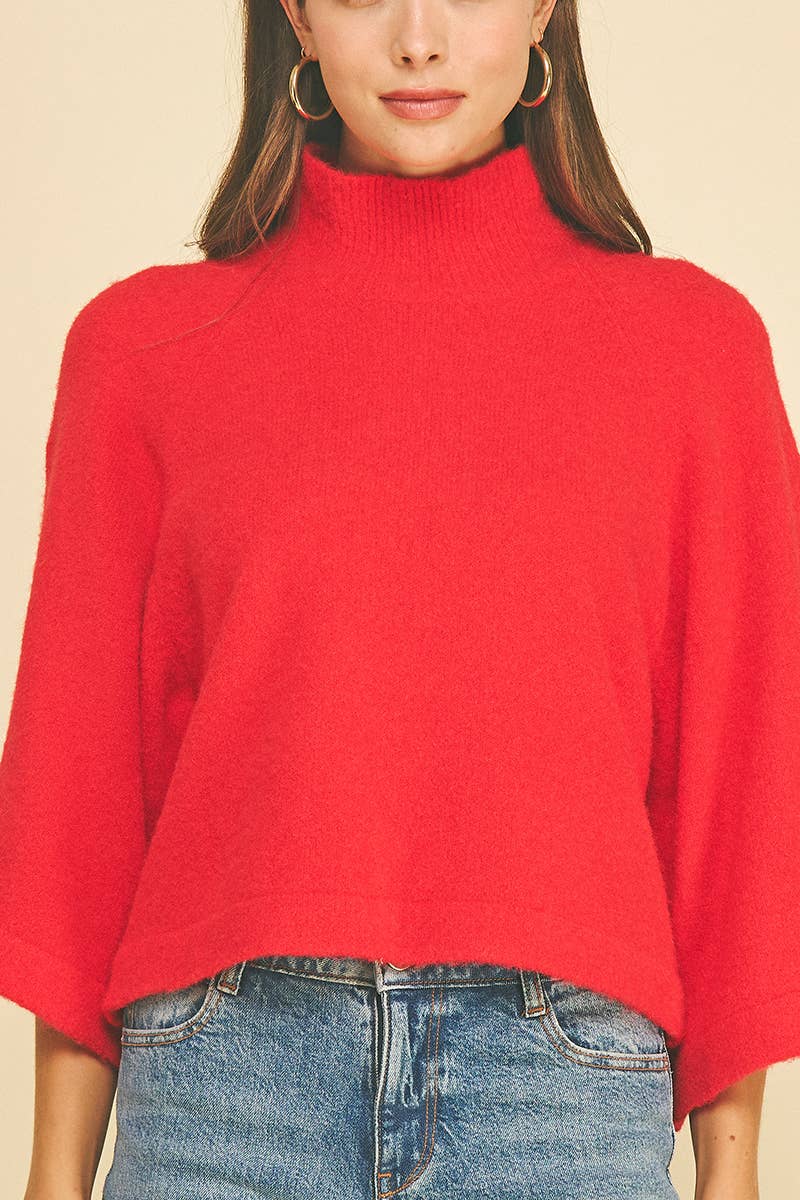 WIDE SLEEVE MOCK NECK SWEATER