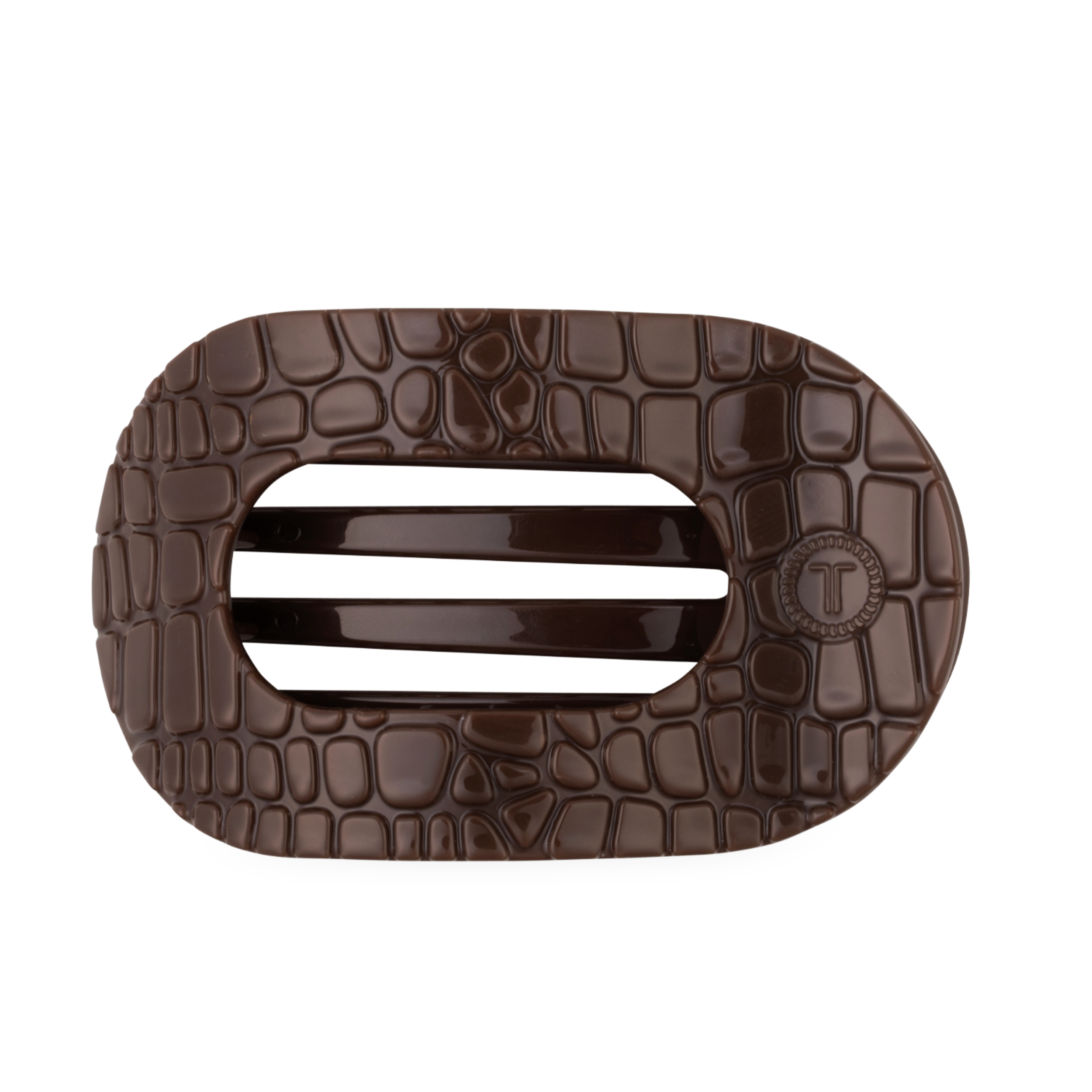 Brown Crocodile Large Flat Round Hair Clip