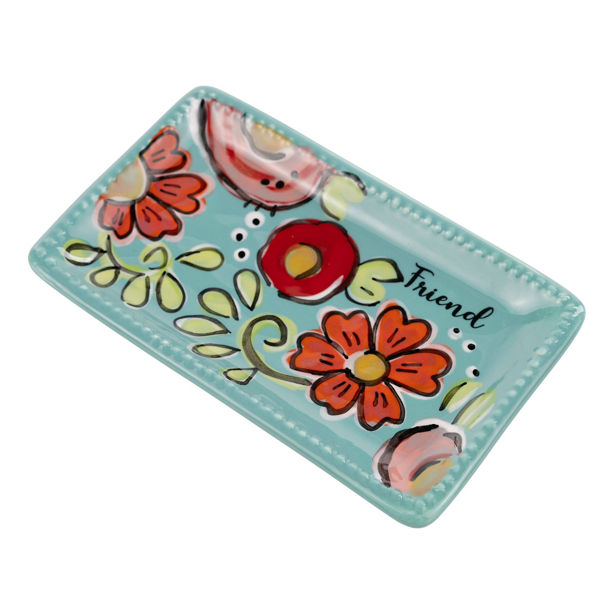 Friend Turquoise Floral Trinket Tray