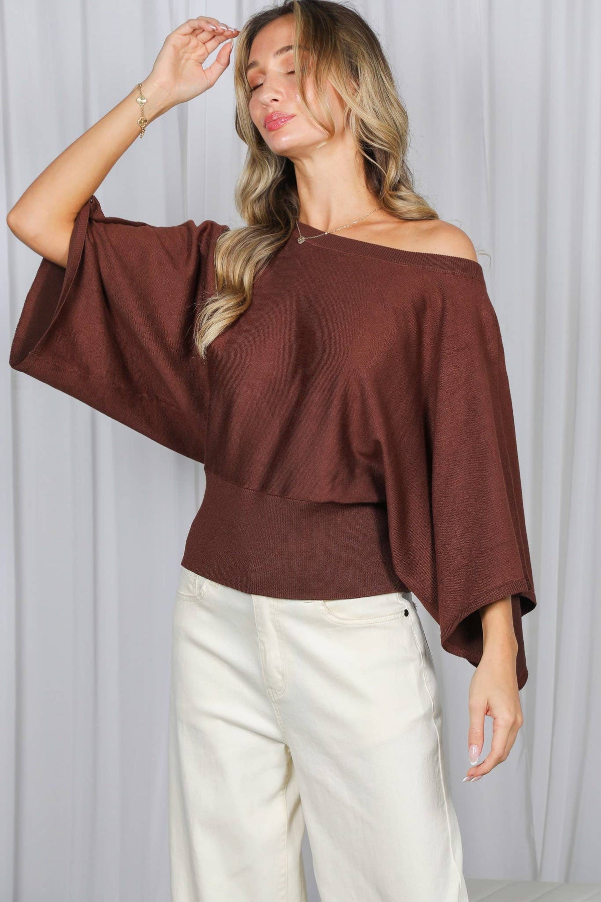 Flattering Dolman Sleeve Knitted Sweater