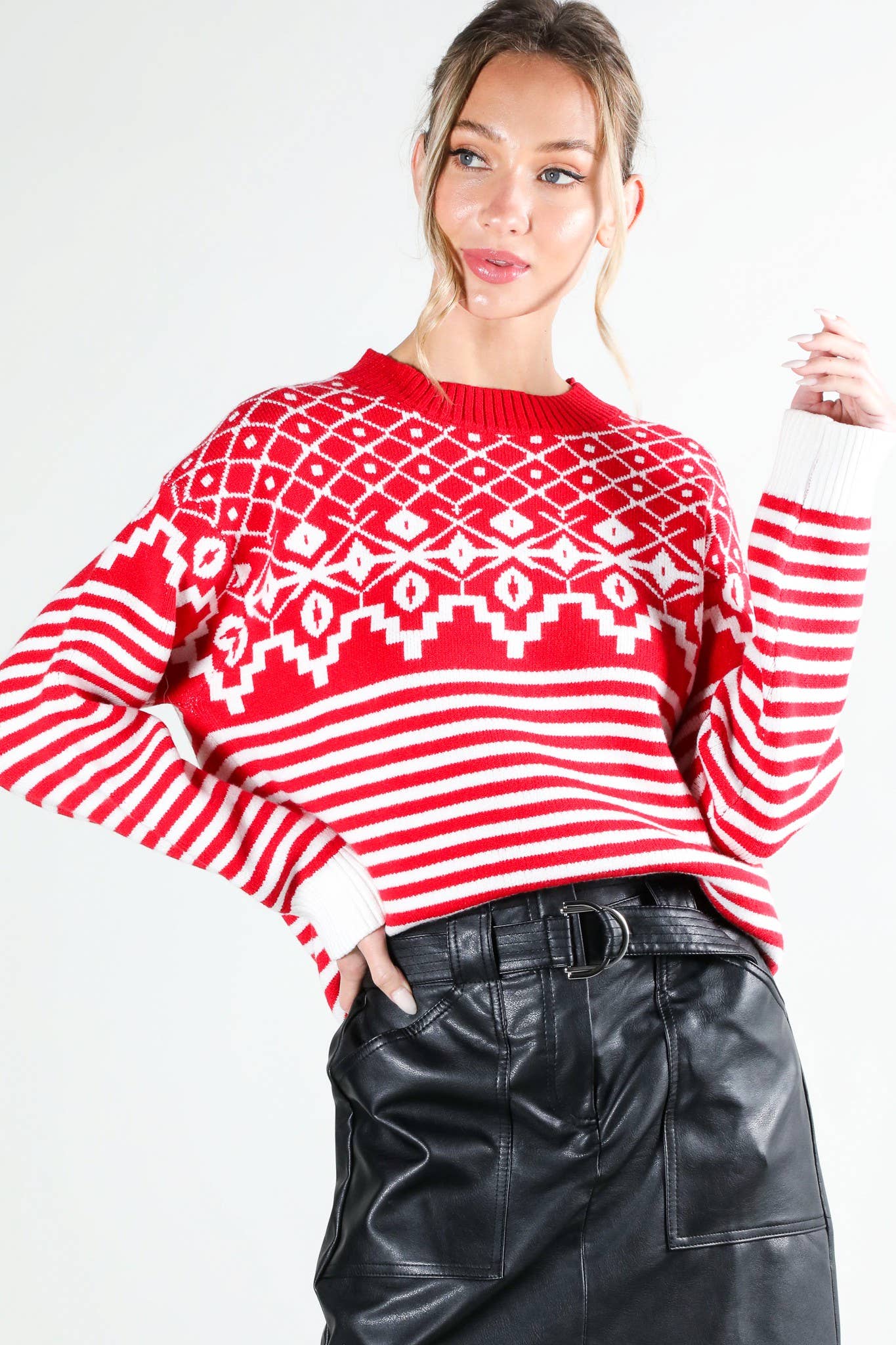 Geometric Pattern Crew Neck Sweater