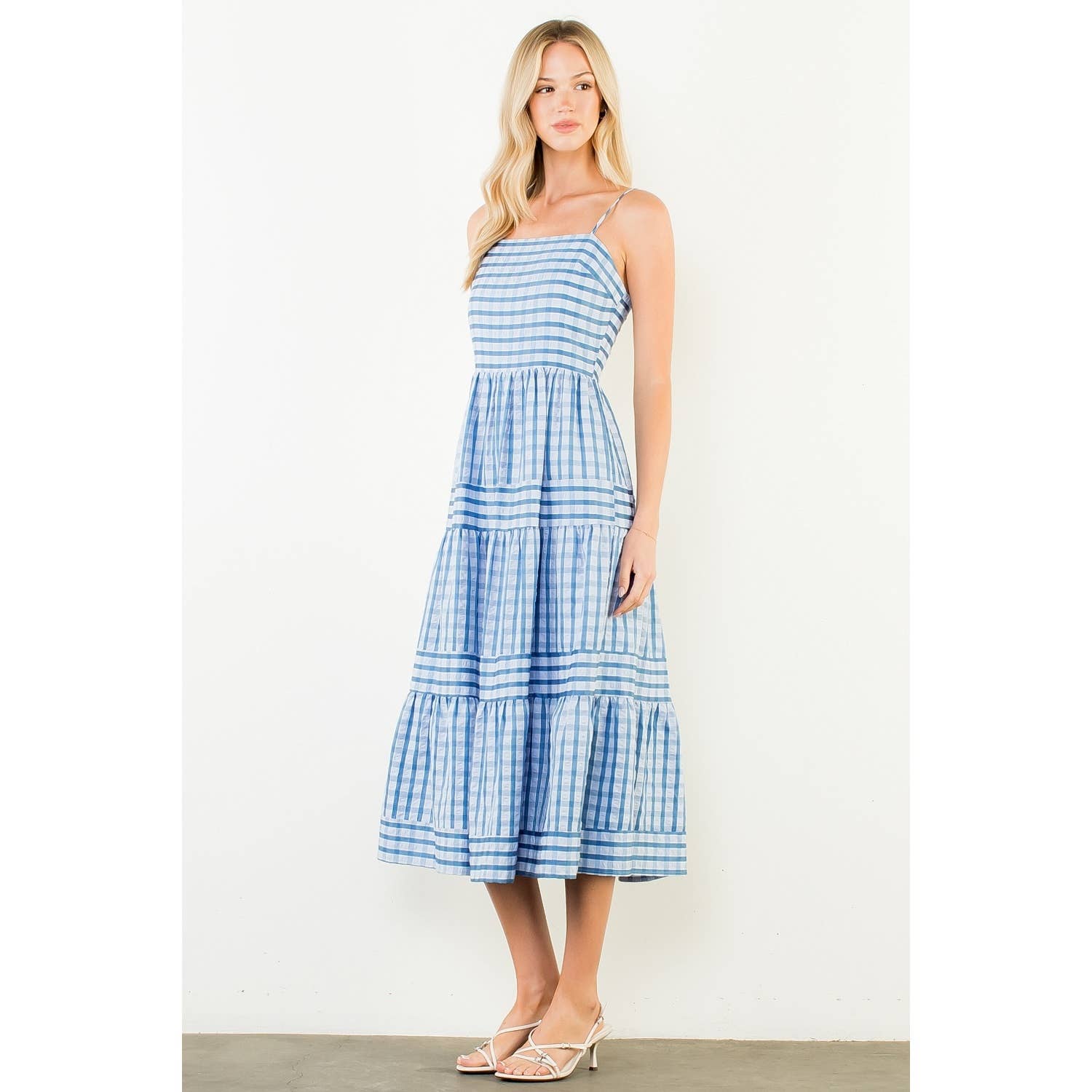 Thin Strap Striped Pattern Tiered Dress