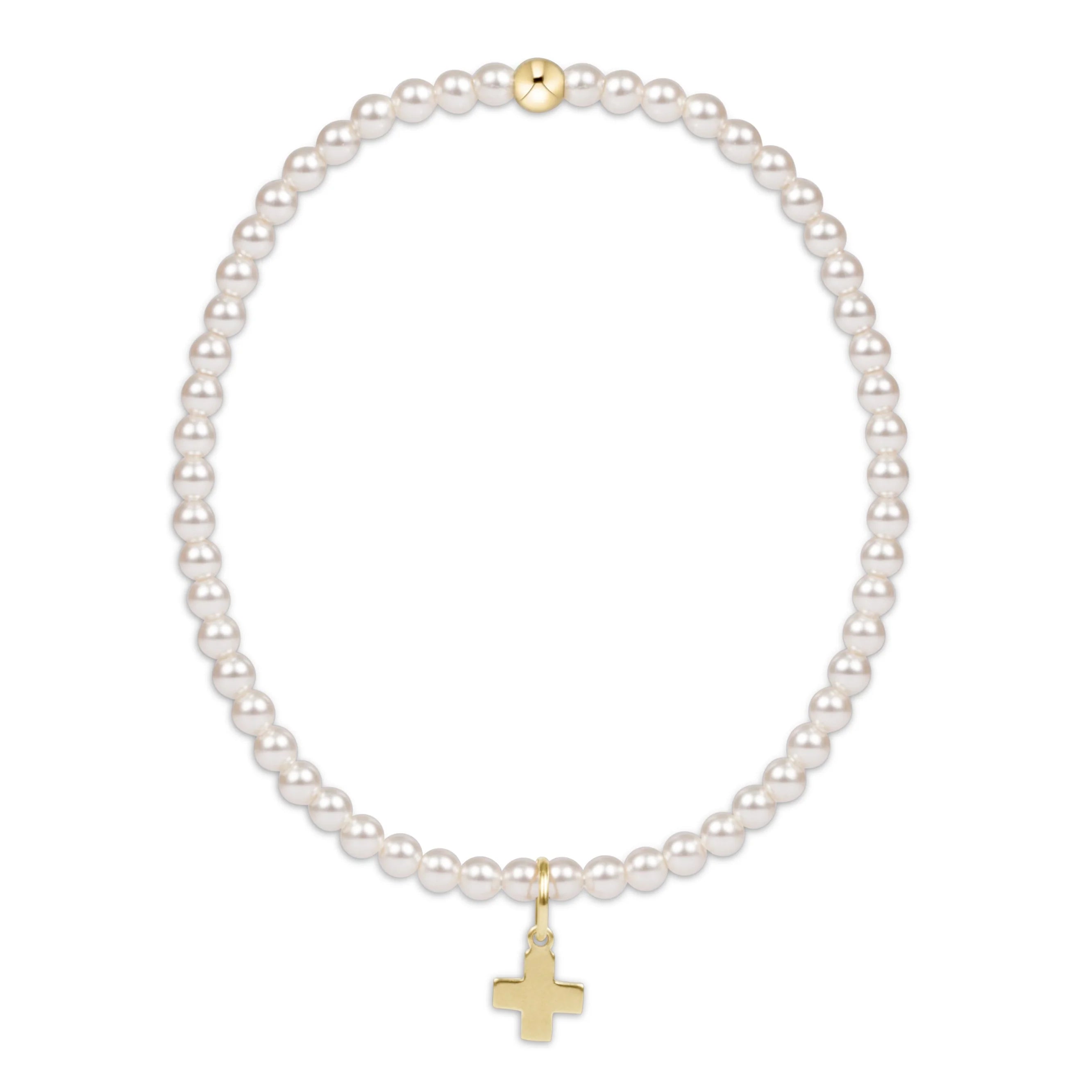 egirl Classic Pearl 3mm Bead Bracelet - Signature Cross Gold Charm
