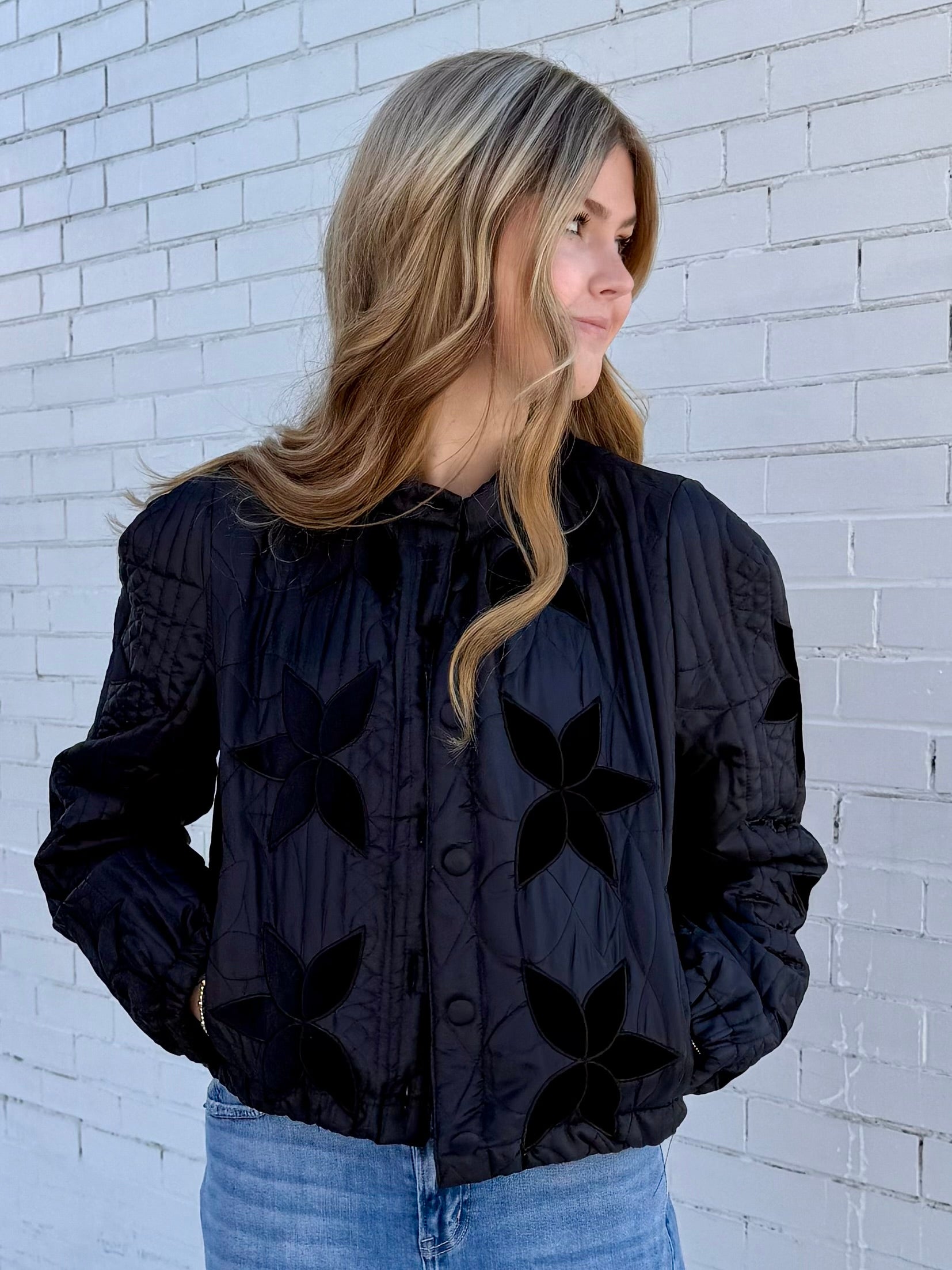 Black Floral Quilted Jacket