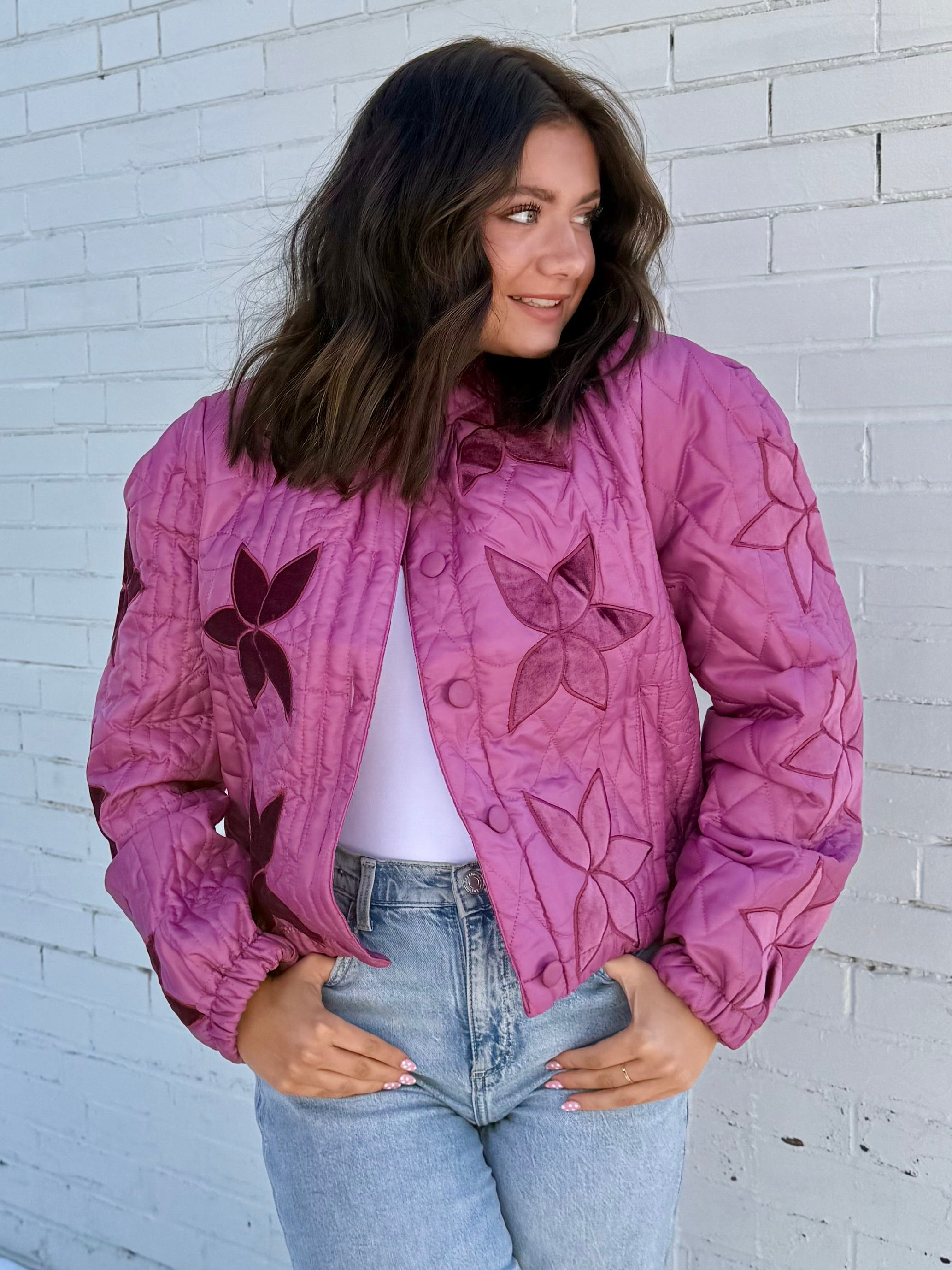 Pink Floral Quilted Jacket