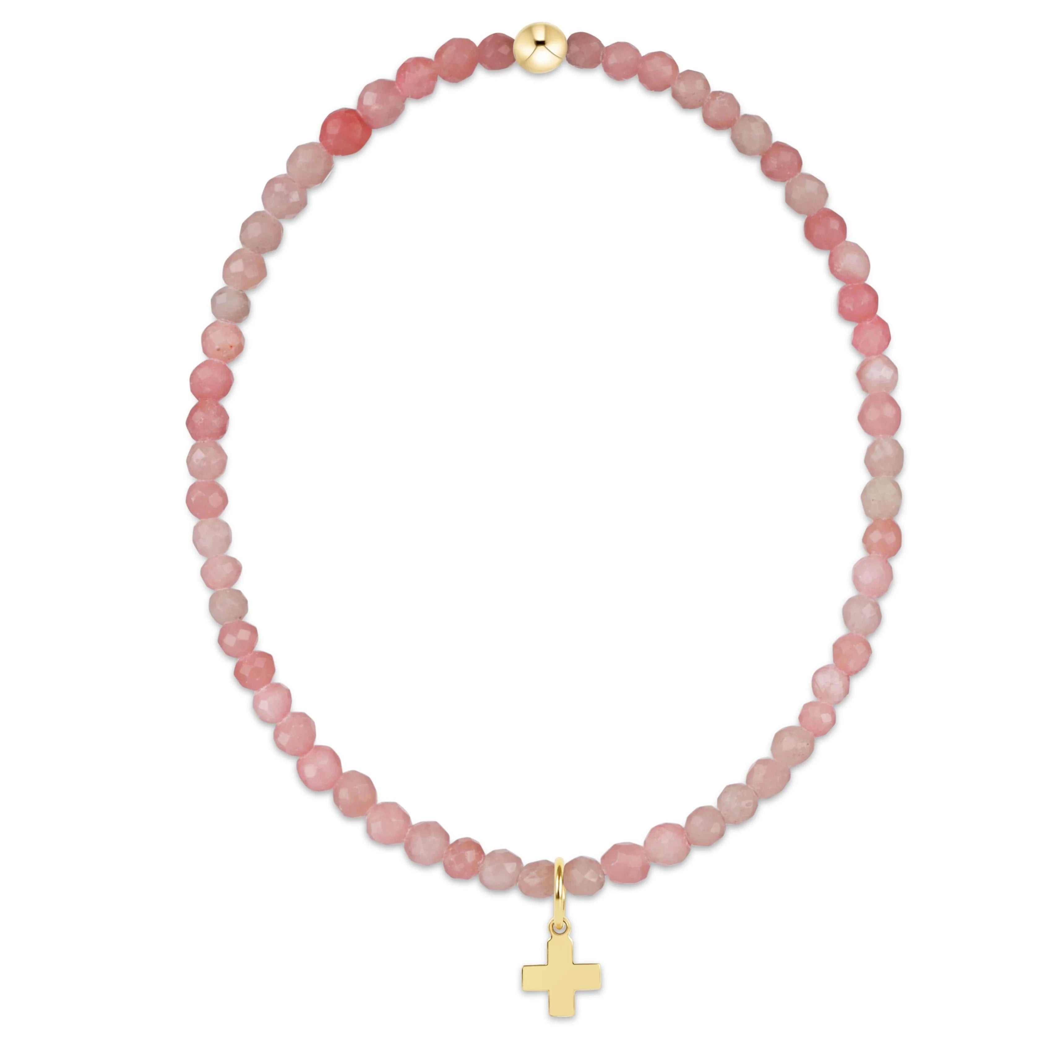 Classic Pink Opal 3mm Bracelet- Signature Cross Gold Charm
