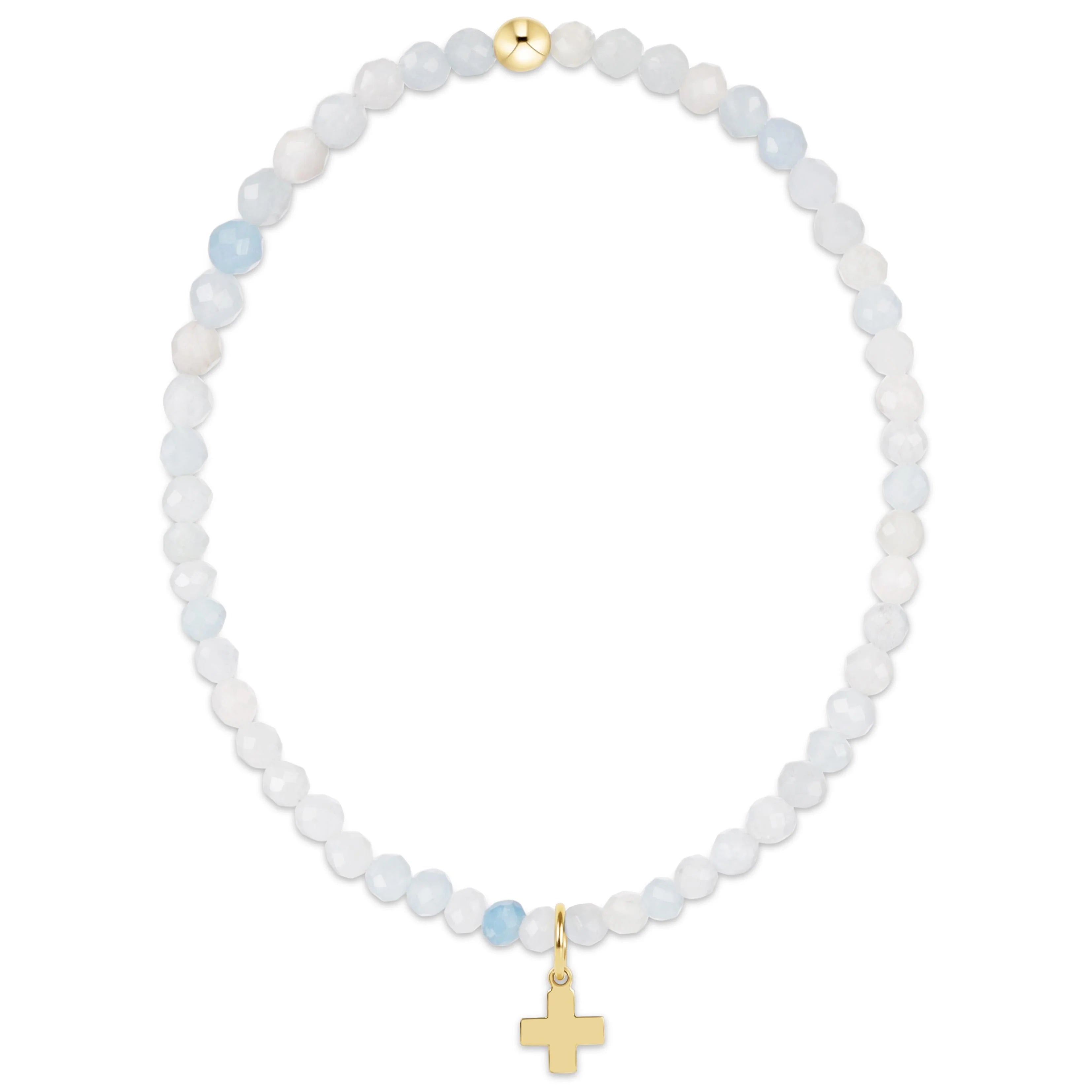 Classic Aquamarine 3mm Bracelet- Signature Cross Gold Charm