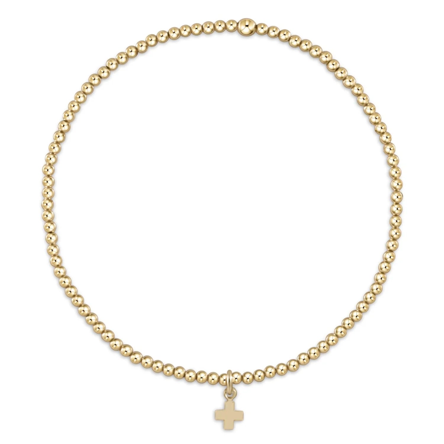 Classic Gold 2mm Bead  Bracelet - Signature Cross Small Gold Charm