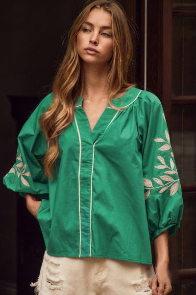 Embroidered Sleeve Blouse
