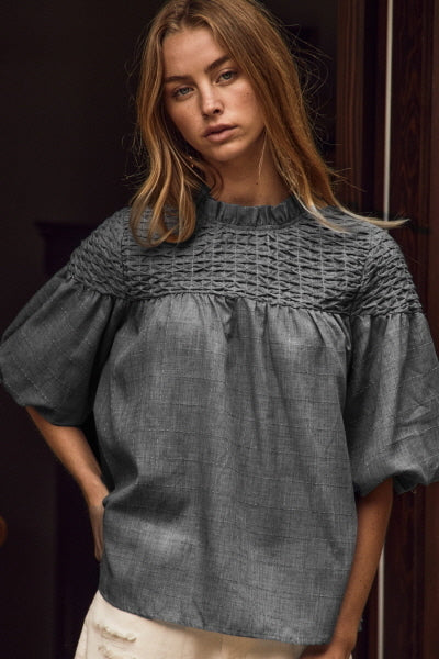 Smocked Neckline Blouse