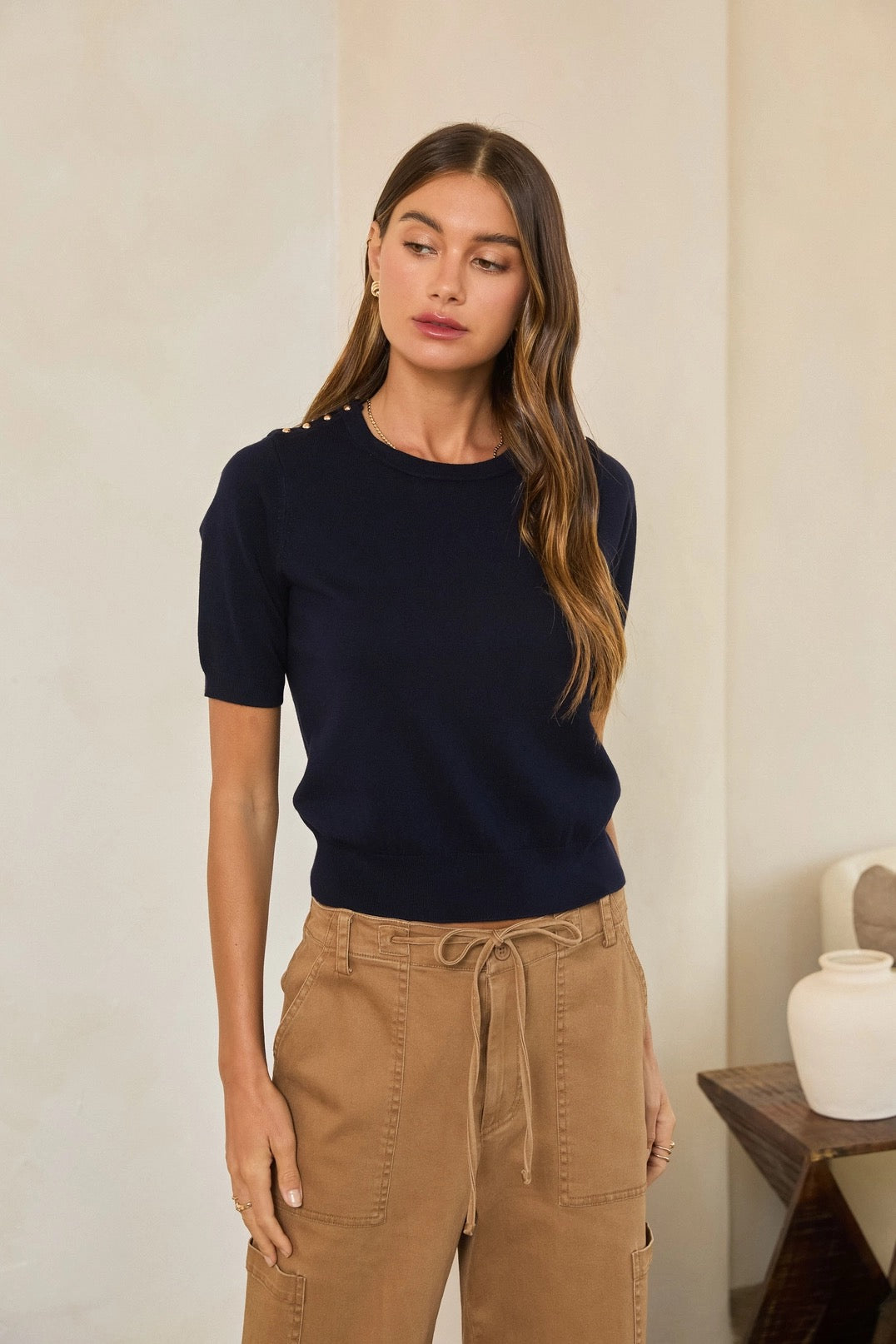 Crewneck Short Sleeve Sweater