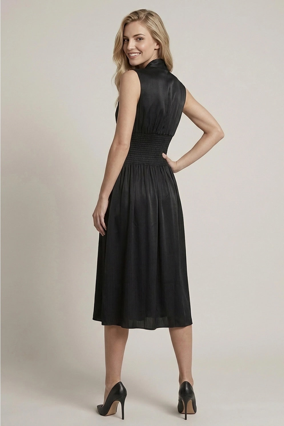 Smocked Waste Front Zip Midi