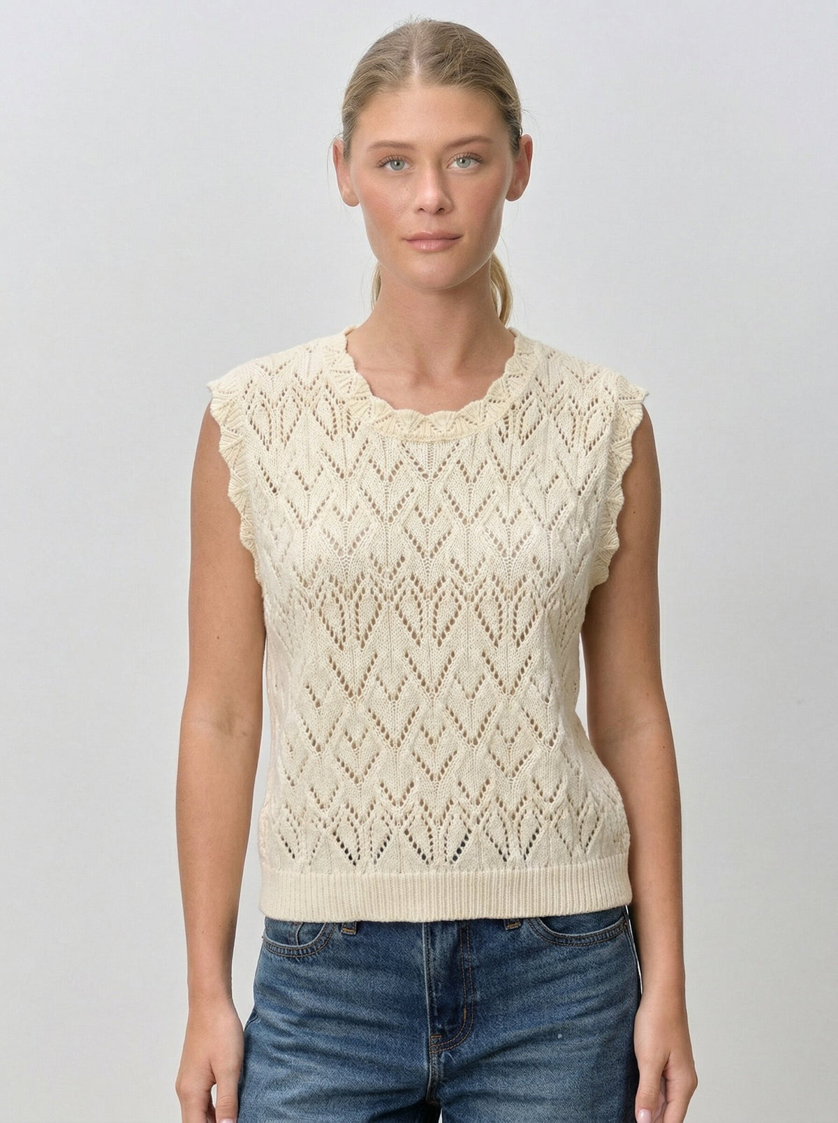 Sleeveless Pointelle Sweater