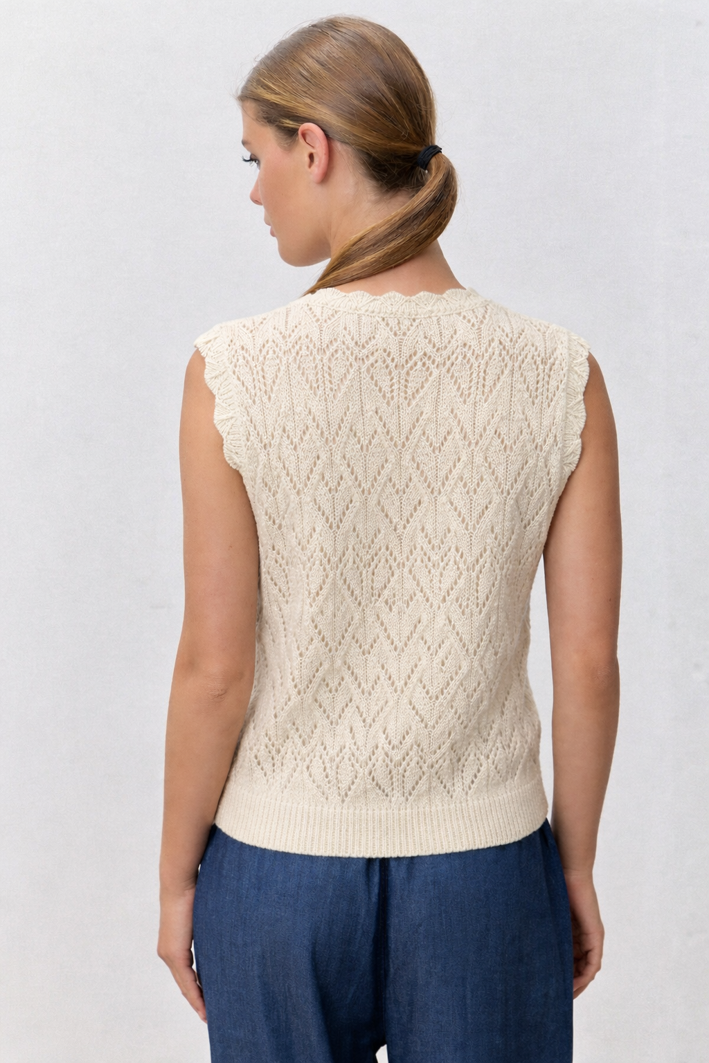 Sleeveless Pointelle Sweater