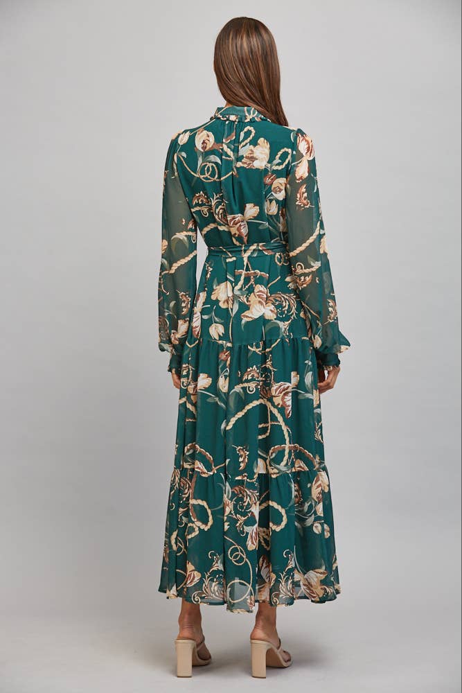 FLORAL/CHAIN PRINT CHIFFON DRESS