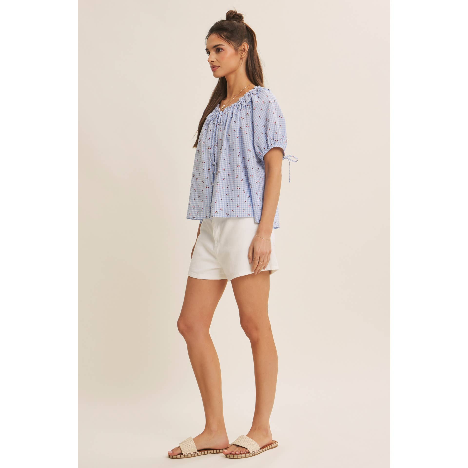 CHERRY GINGHAM RUFFLED BLOUSE