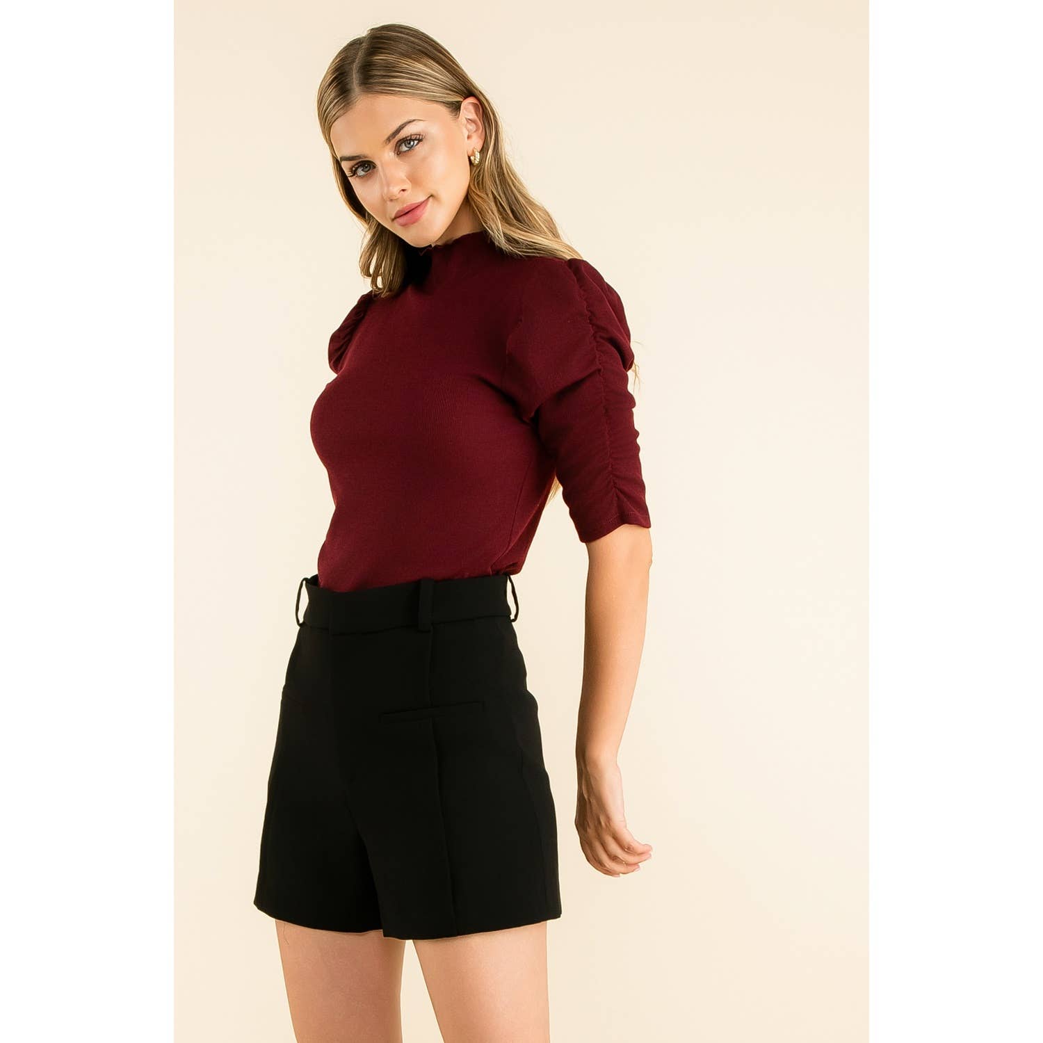Ruched Sleeve Knit Top