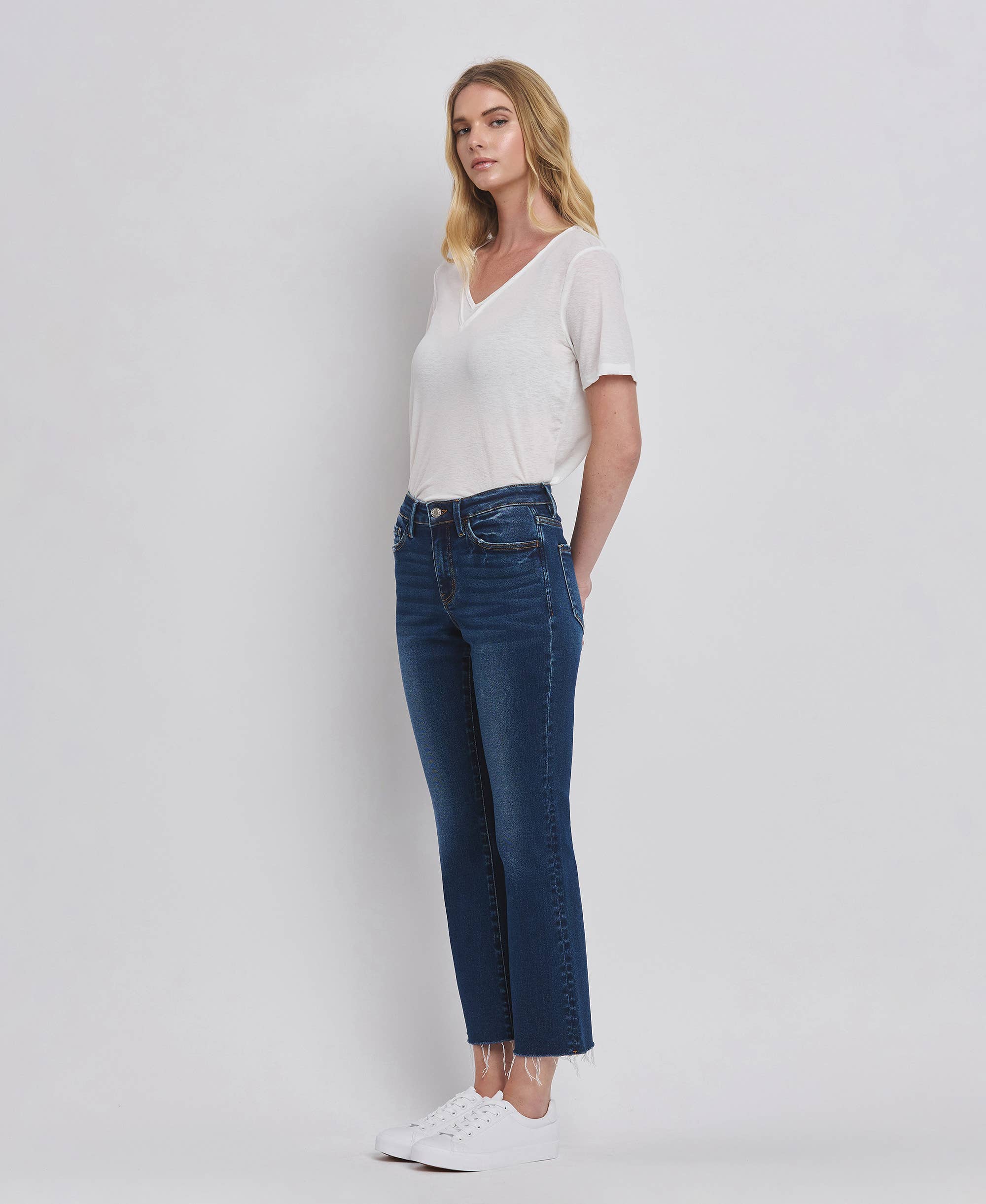 HIGH RISE MINI BOOTCUT JEANS