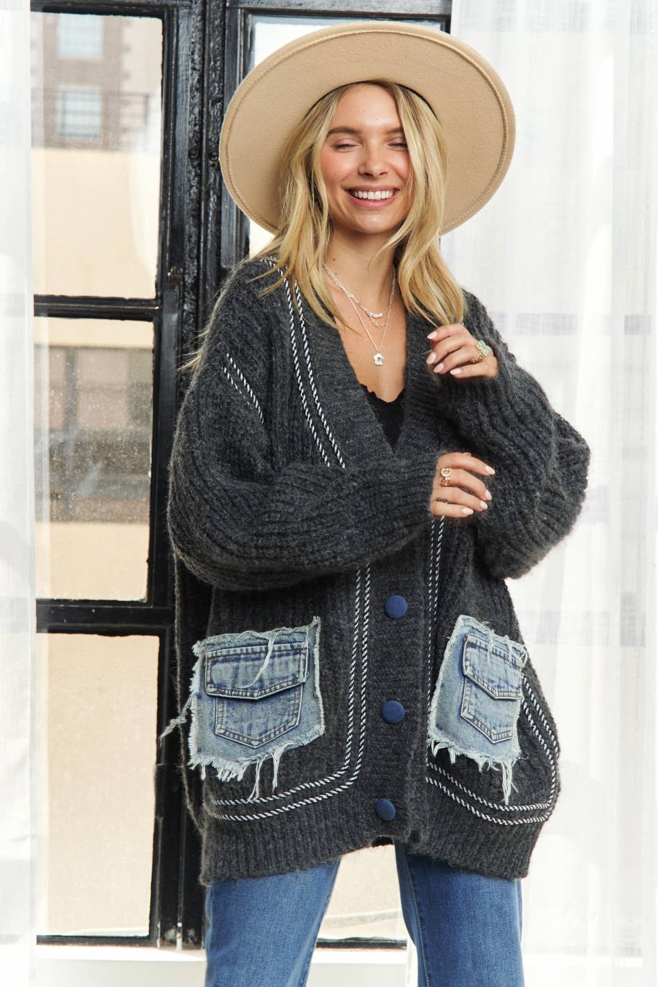 DENIM POCKET SWEATER