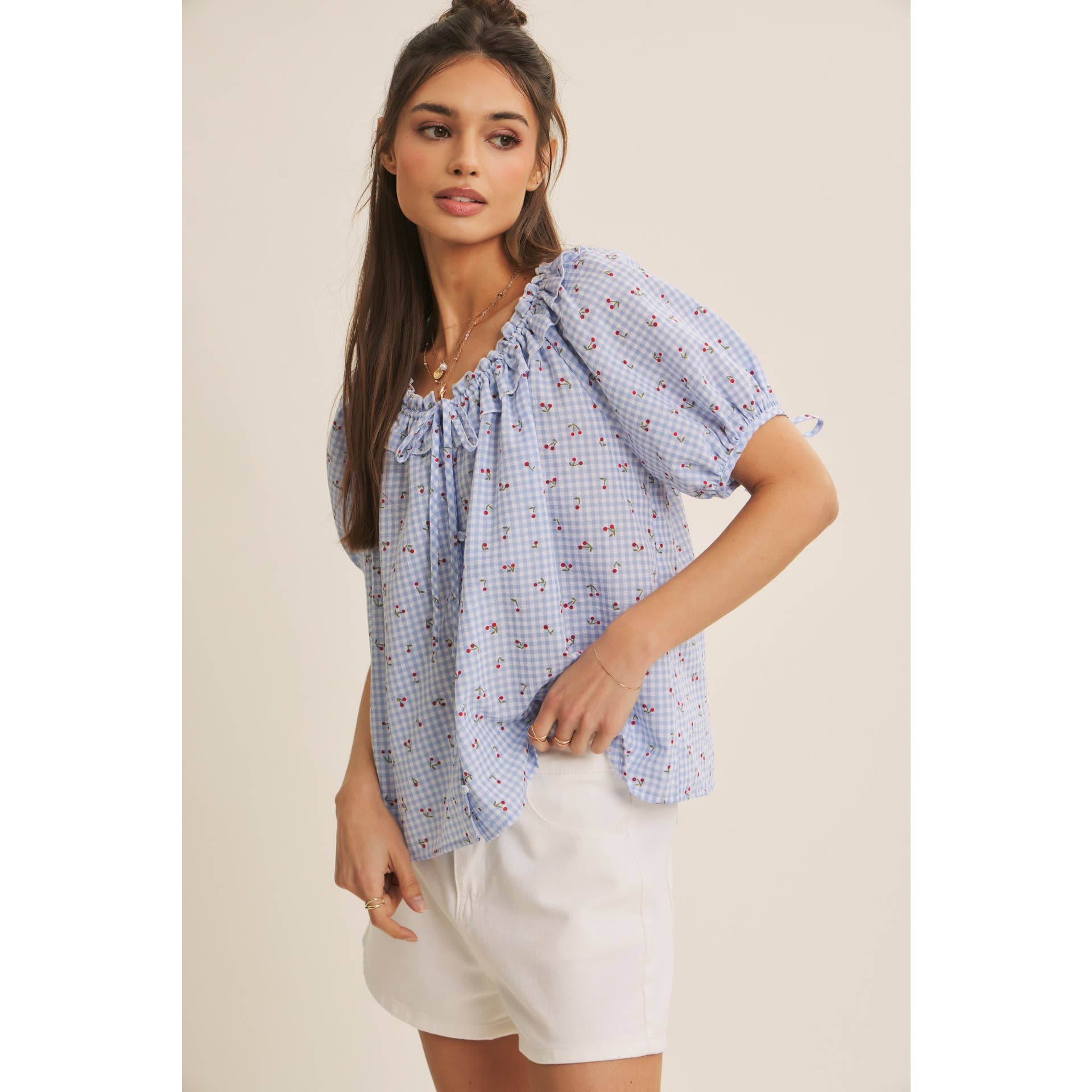 CHERRY GINGHAM RUFFLED BLOUSE