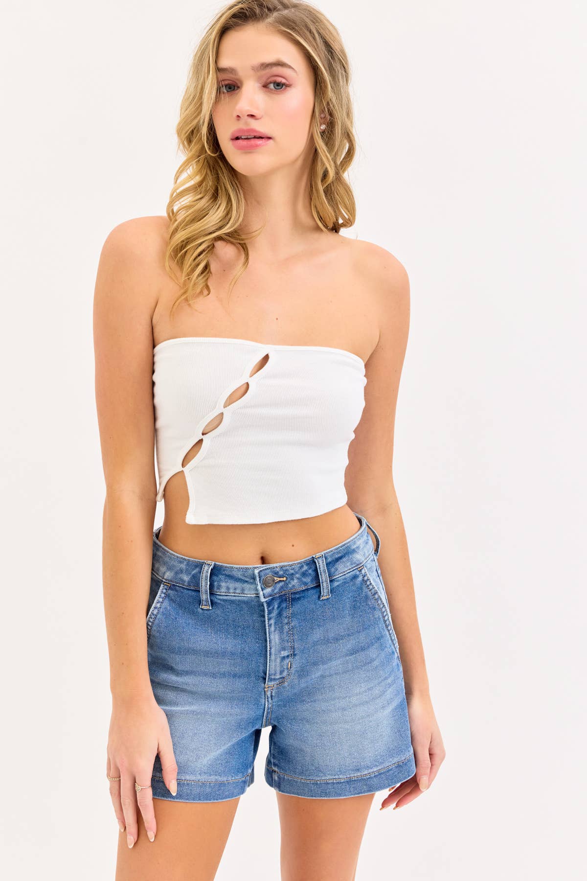 Denim High Rise Trouser Shorts