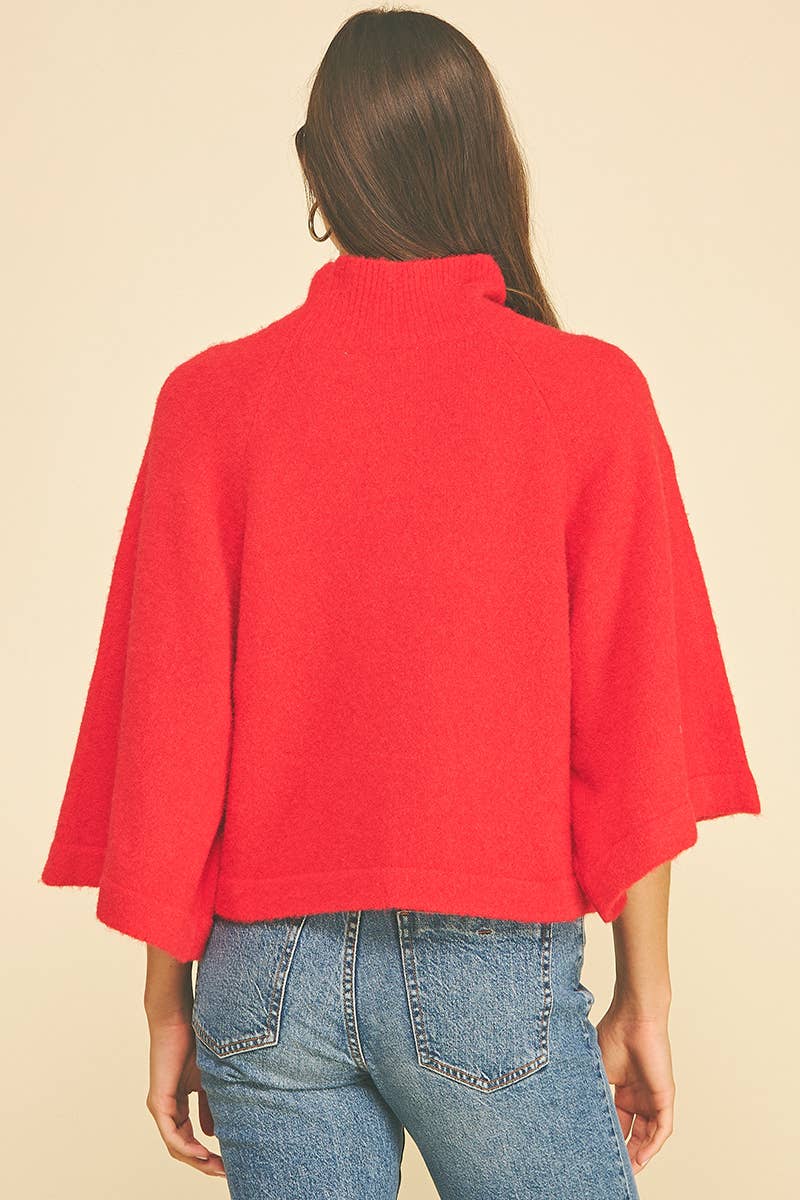 WIDE SLEEVE MOCK NECK SWEATER