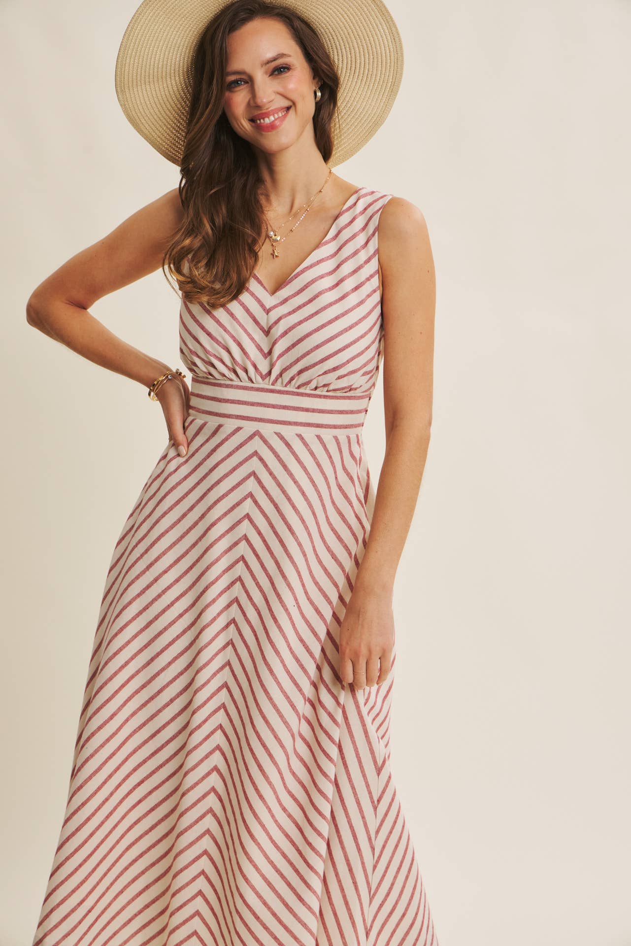 STRIPE FIT AND FLARE MIDI DRESS