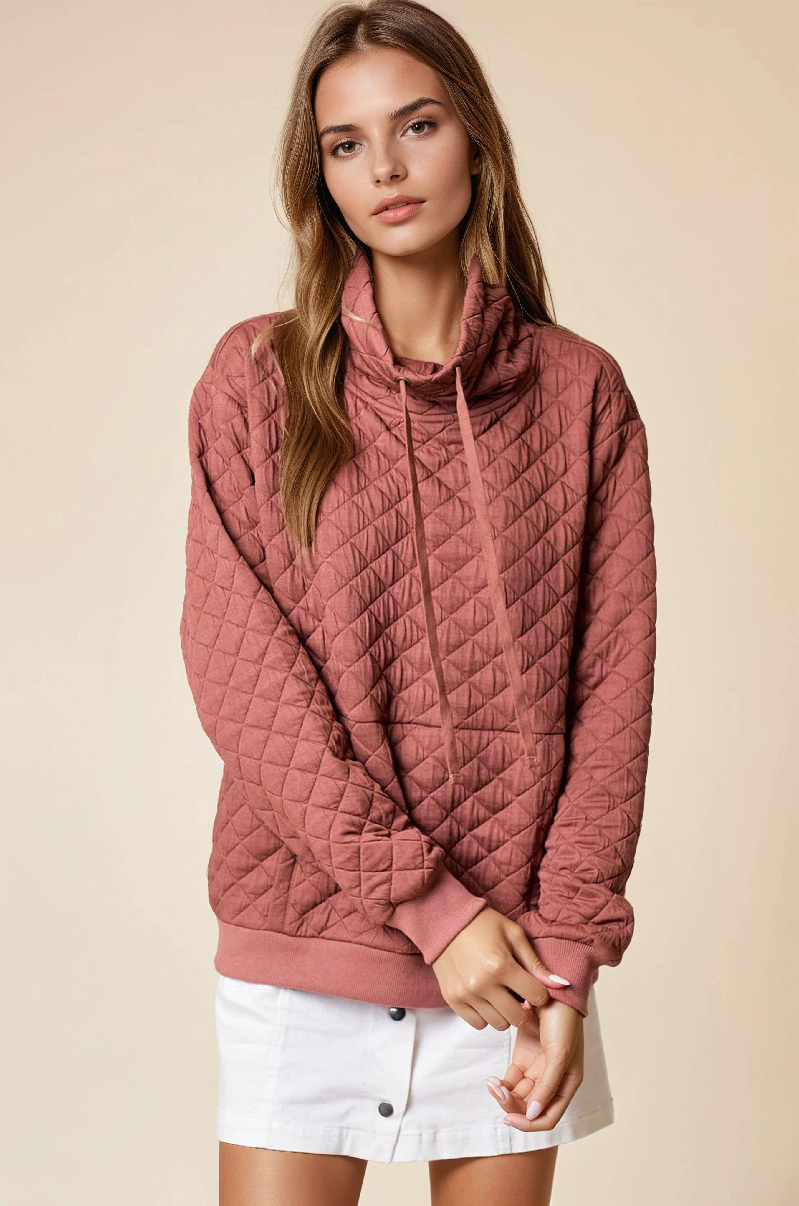 FUNNEL NECK QUILTED PULL OVER