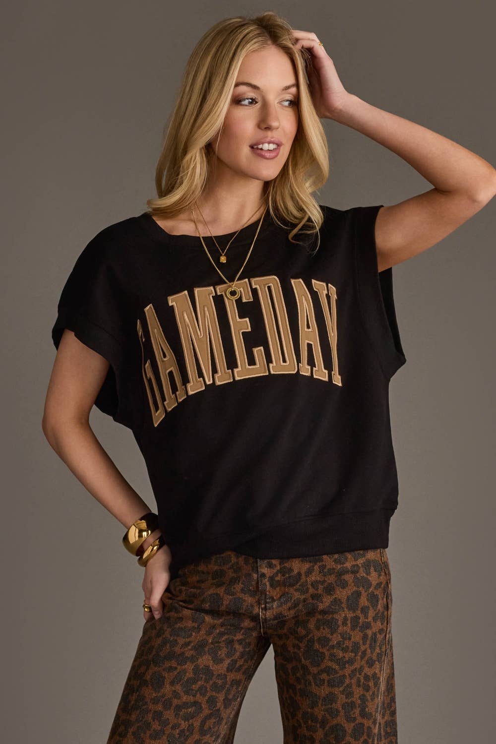 Black/Tan Game Day Short Sleeve Sweatshirt